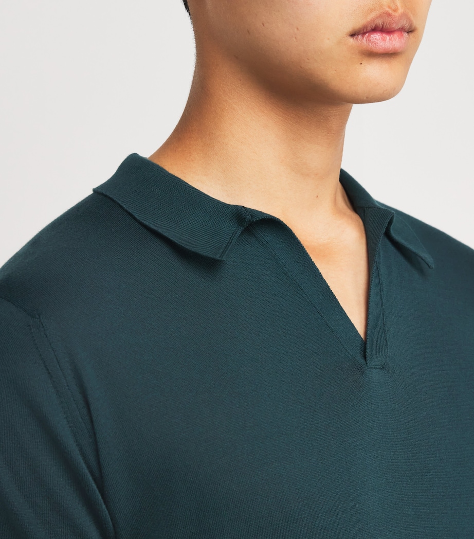 John Smedley Mens Sea Island Cotton Skipper-Collar Noah Polo Shirt Rainforest Image 6