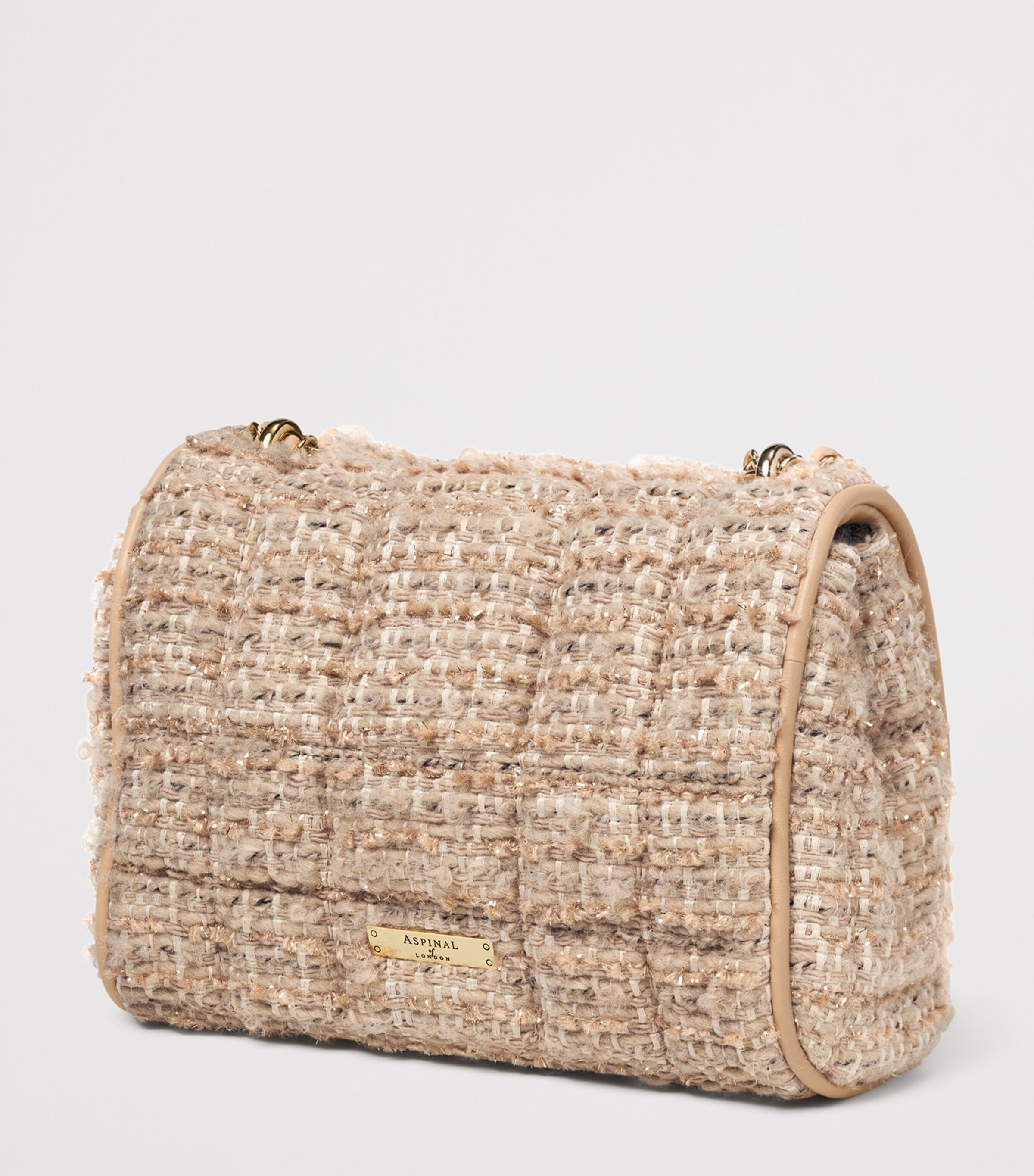Aspinal Of London Tweed Lottie Cross-Body Bag Champagne Image 3