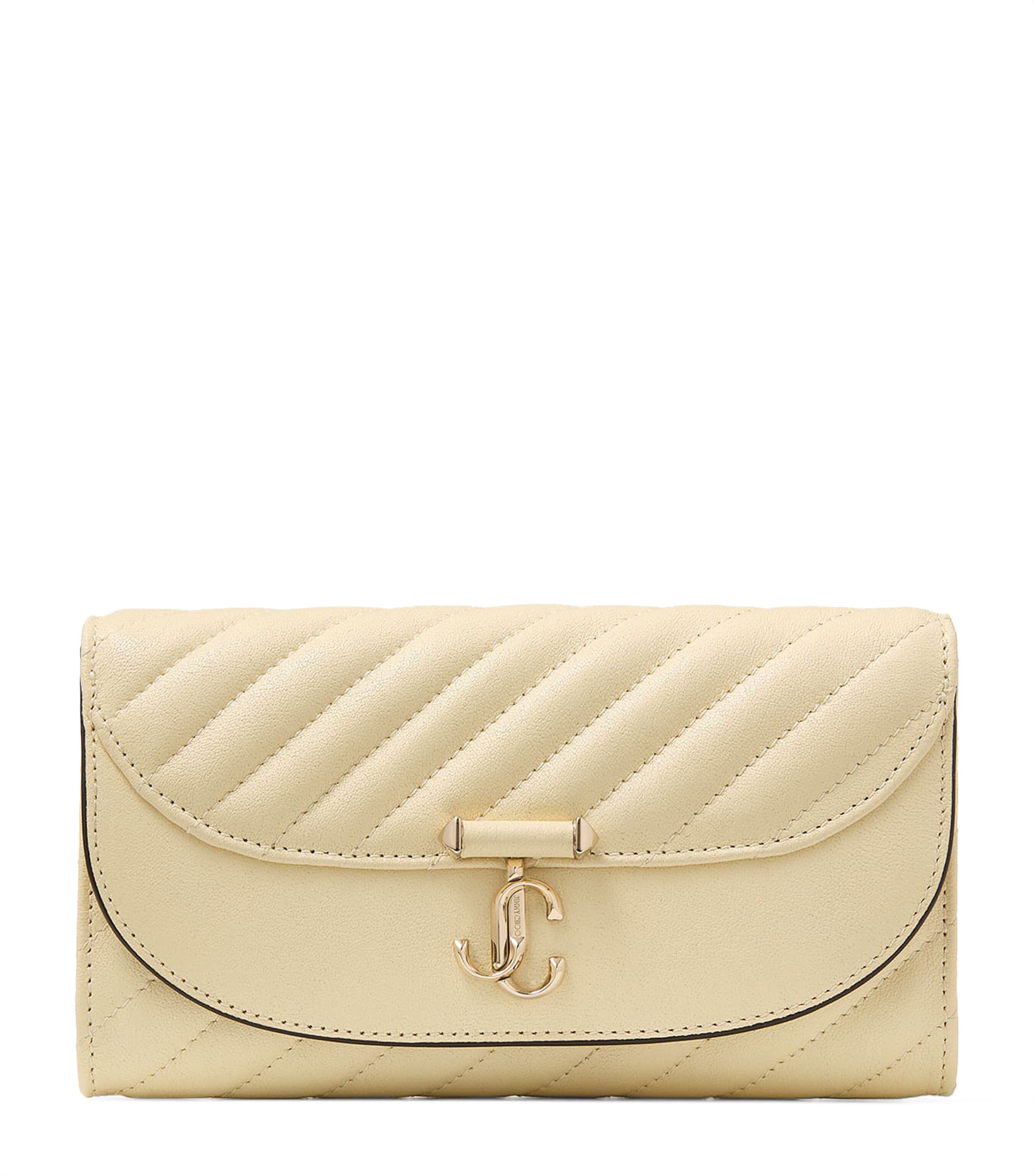 Jimmy Choo Leather Curve Chain Wallet In Sand