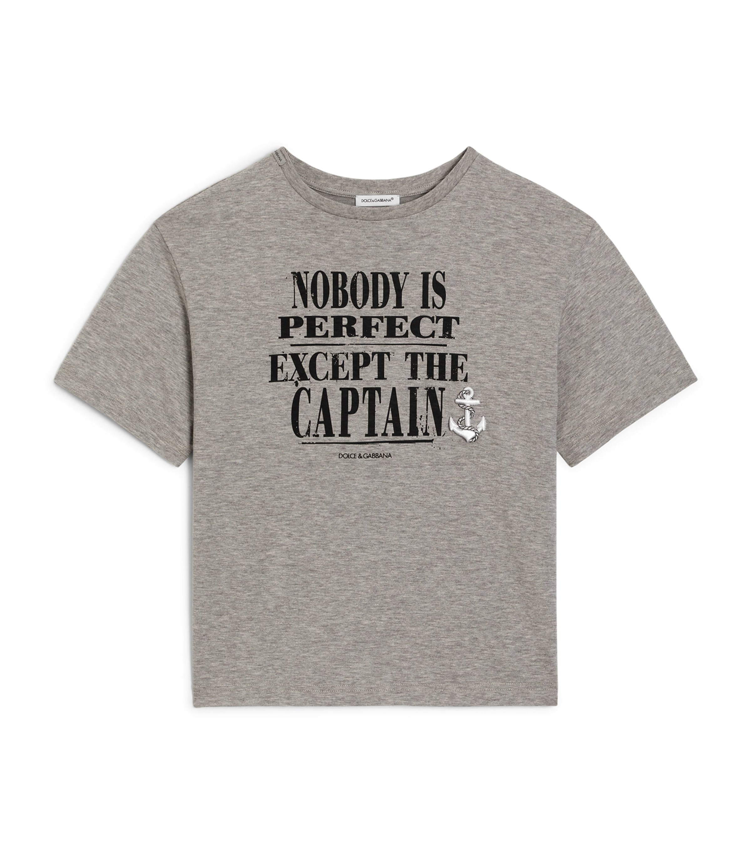 Dolce&Gabbana Kids Cotton Slogan T-Shirt (8-14 Years) Melange Grey Image 1