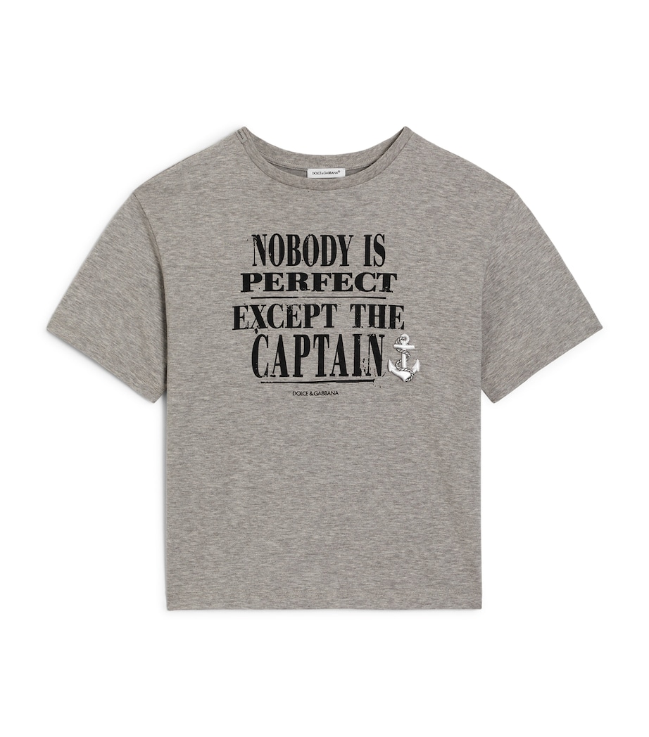 Dolce&Gabbana Kids Cotton Slogan T-Shirt (8-14 Years) Melange Grey Image 1