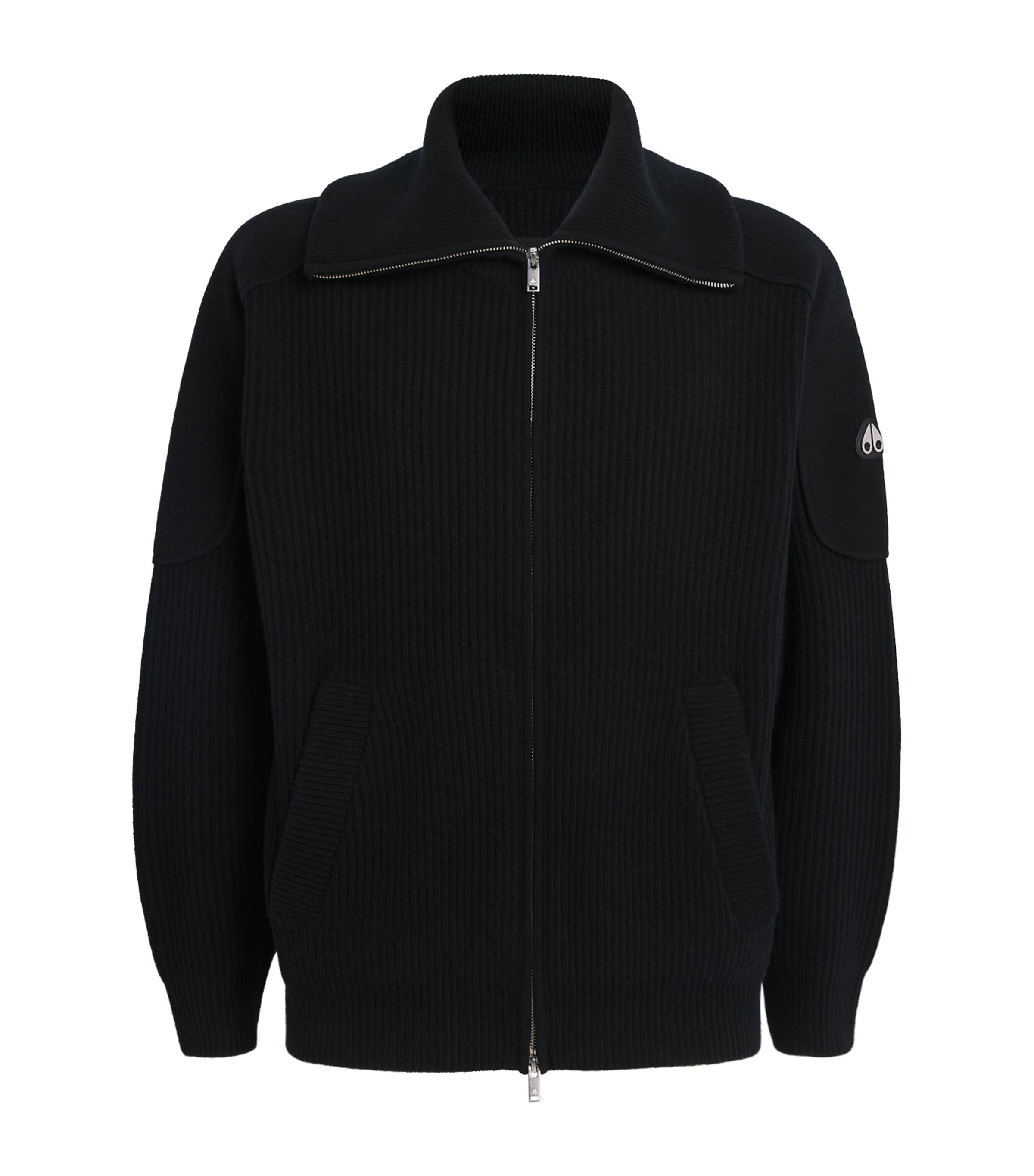 Moose Knuckles Wool Ribbed Zip-up Cardigan In Black