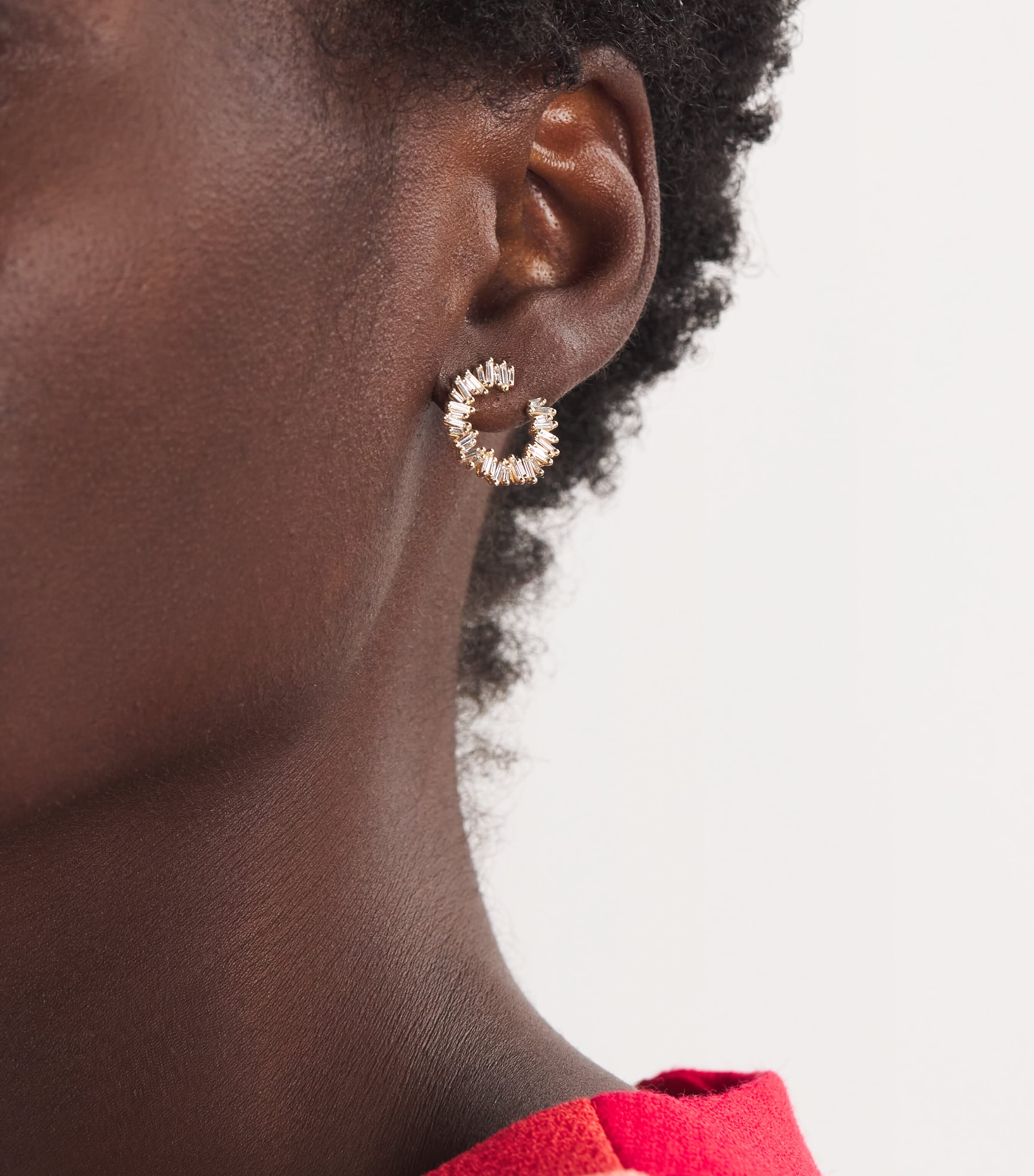 Yellow Gold and Diamond Classic Fireworks Mini Hoops 18K YG/WD Image 2