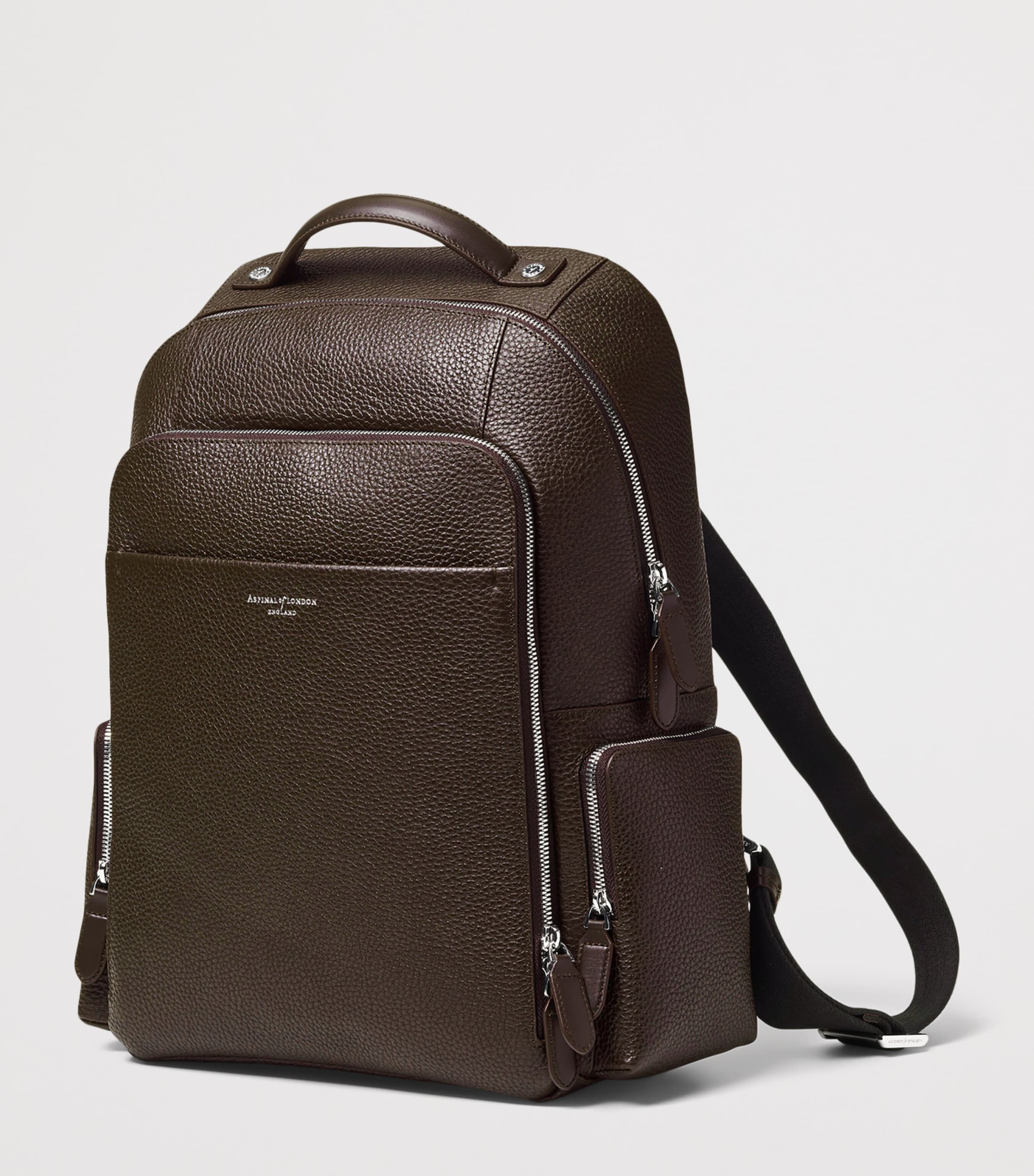 Aspinal Of London Pebbled Leather Reporter Zipped Backpack Chocolate Image 3