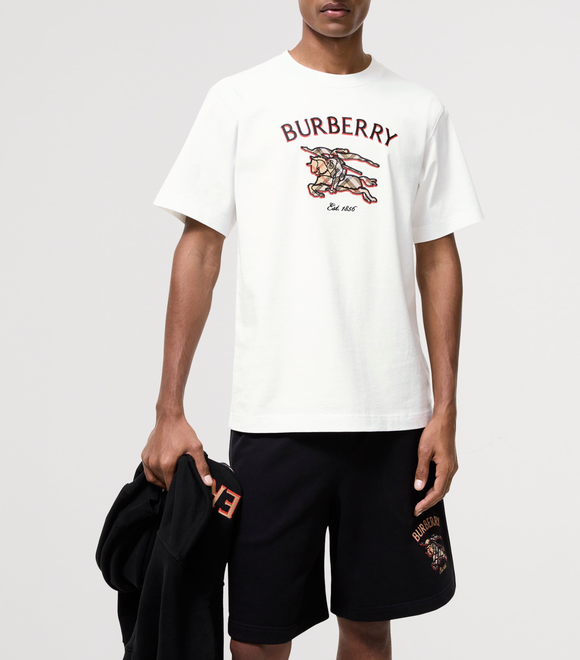 Burberry Mens Cotton Check EKD T-Shirt Chalk Image 2