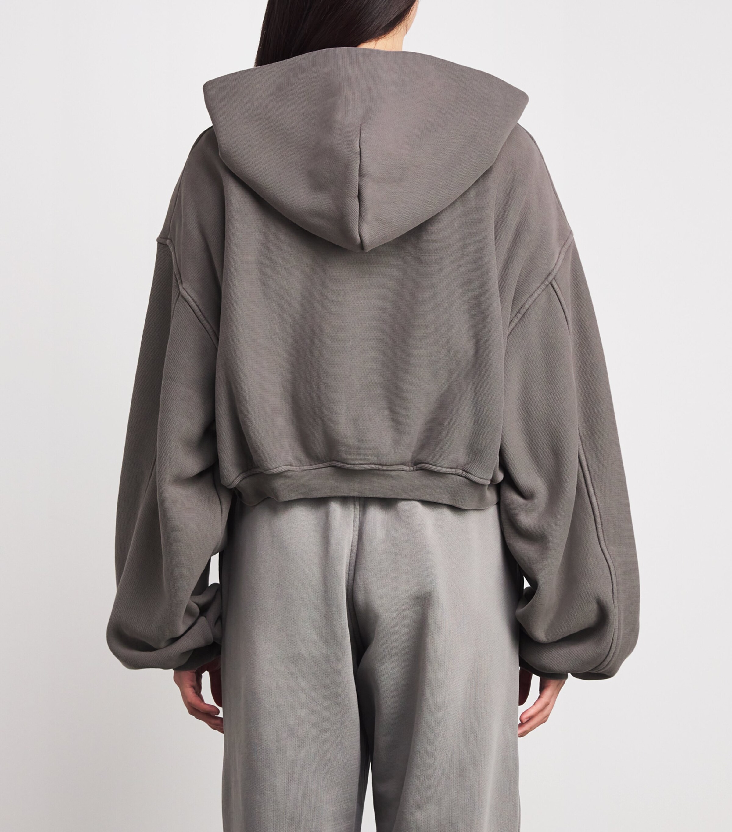 Alexander Wang Womens Stretch-Cotton Oversized Cropped Hoodie Washed Cement Image 4