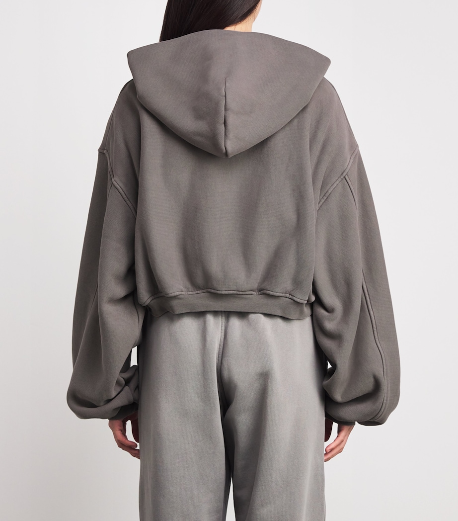Stretch-Cotton Oversized Cropped Hoodie 064A WASHED CEMENT Image 4