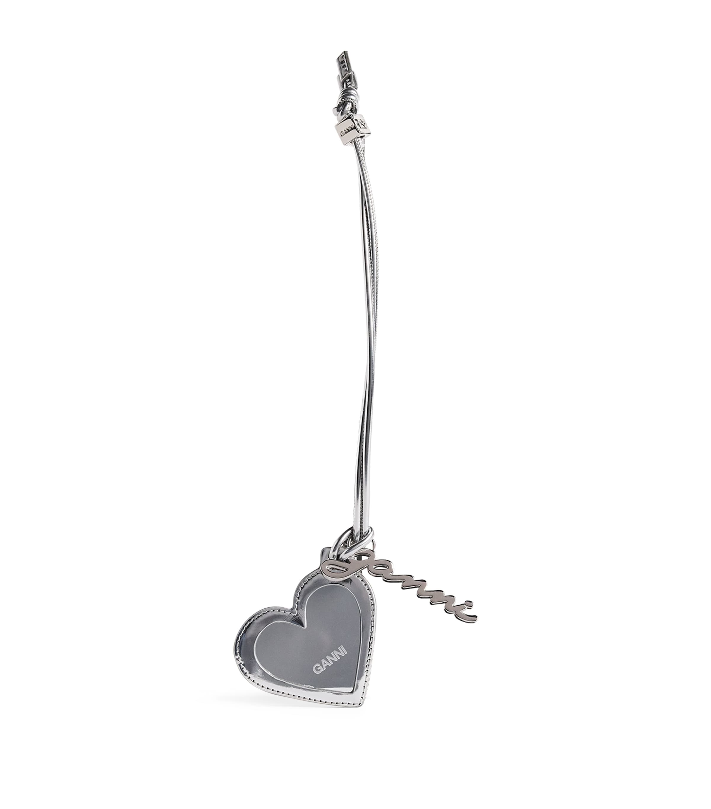 Ganni Bou Heart Mirror Bag Charm In Silver