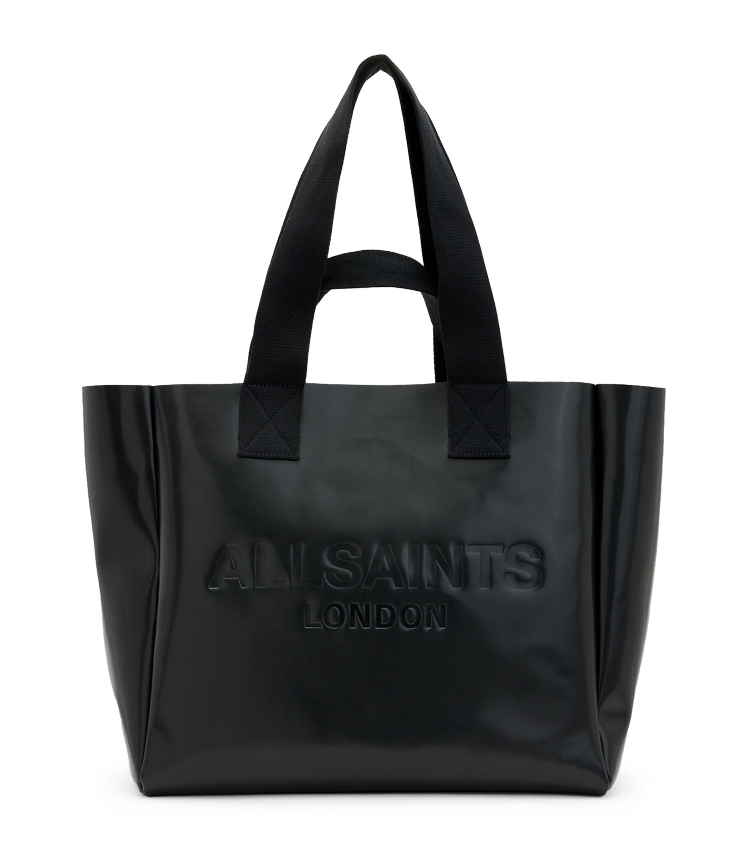 Allsaints Womens Black Izzy Logo-print Leather Tote Bag In Black
