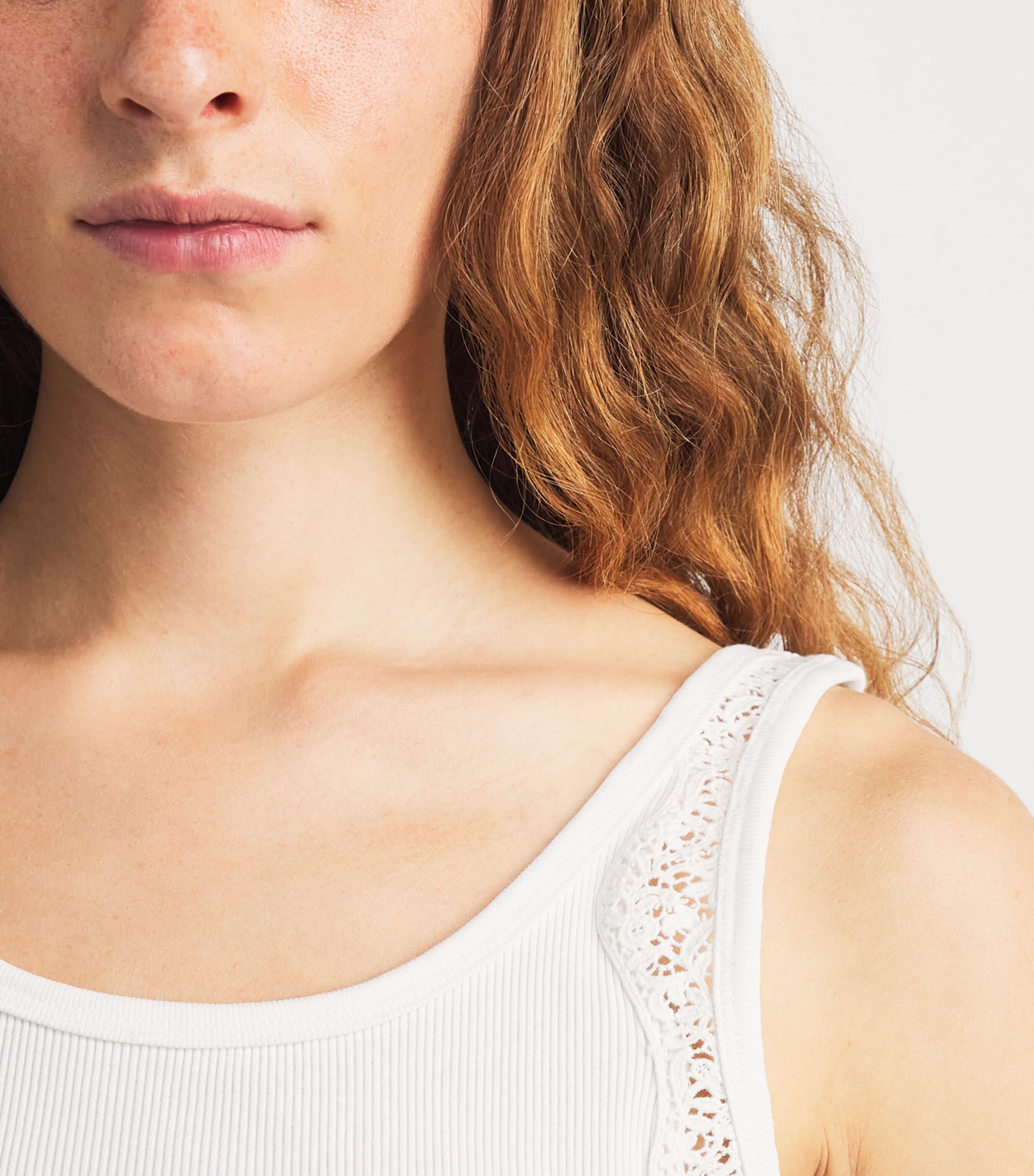 Sandro Paris Womens Cotton Lace-Trim Slim Tank Top White Image 3