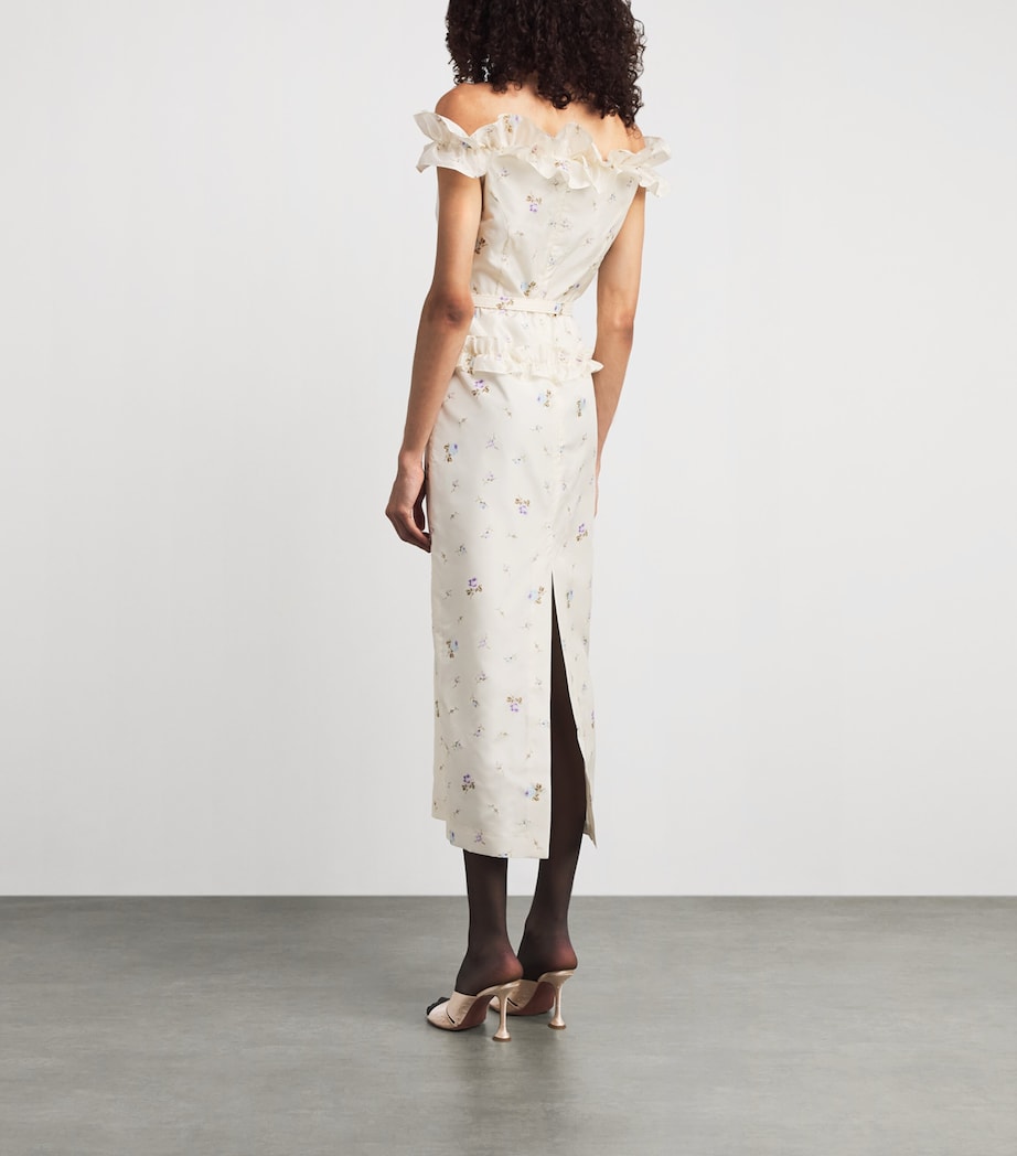 Alessandra Rich Womens Off-The-Shoulder Floral Midi Dress White Multi Image 4