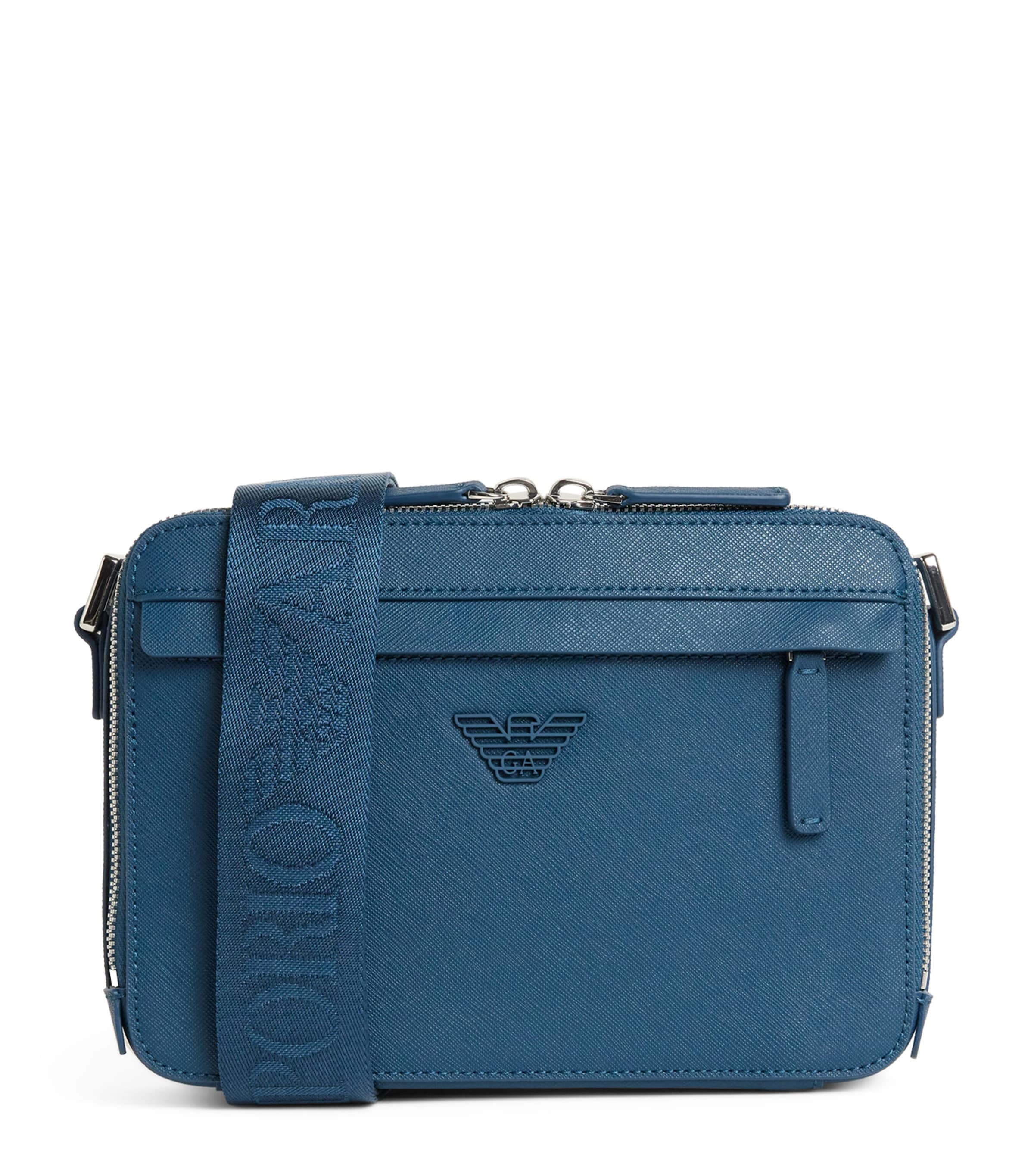Emporio Armani Blue Mini Regenerated Saffiano Leather Camera Bag