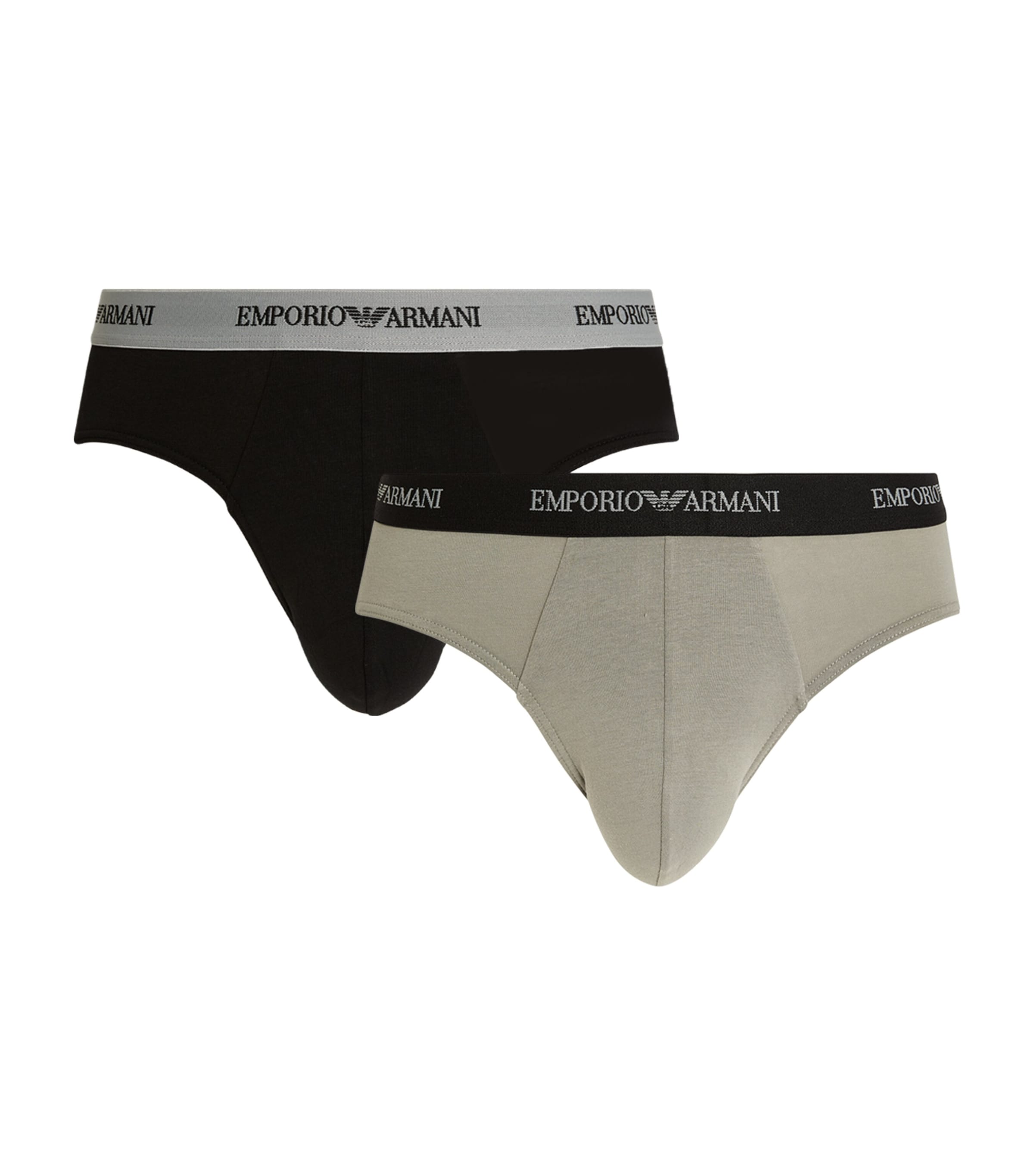 Emporio Armani Two Pack Hip Logo Band Briefs In Black