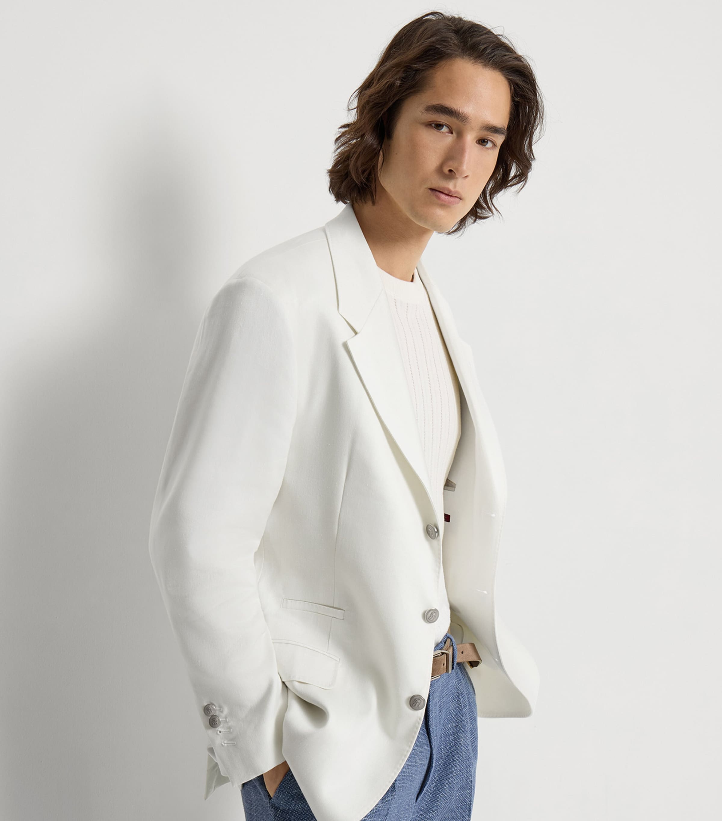 Brunello Cucinelli Mens Linen-Wool Single-Breasted Blazer Image 4