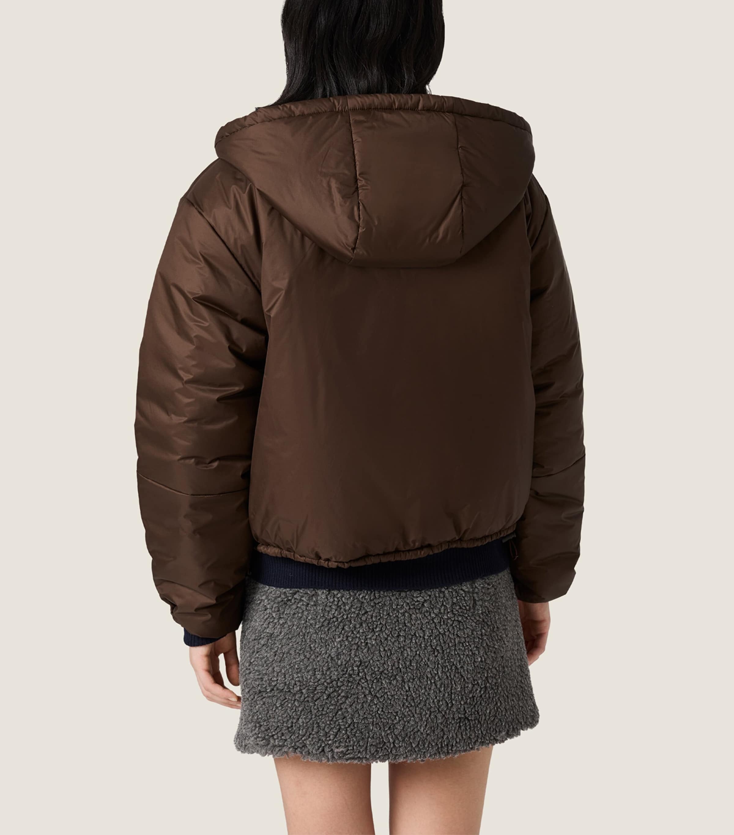 Miu Miu Womens Ripstop Cropped Puffer Jacket Brown Image 3