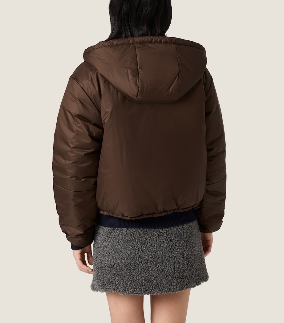 Miu Miu Womens Ripstop Cropped Puffer Jacket Brown Image 3