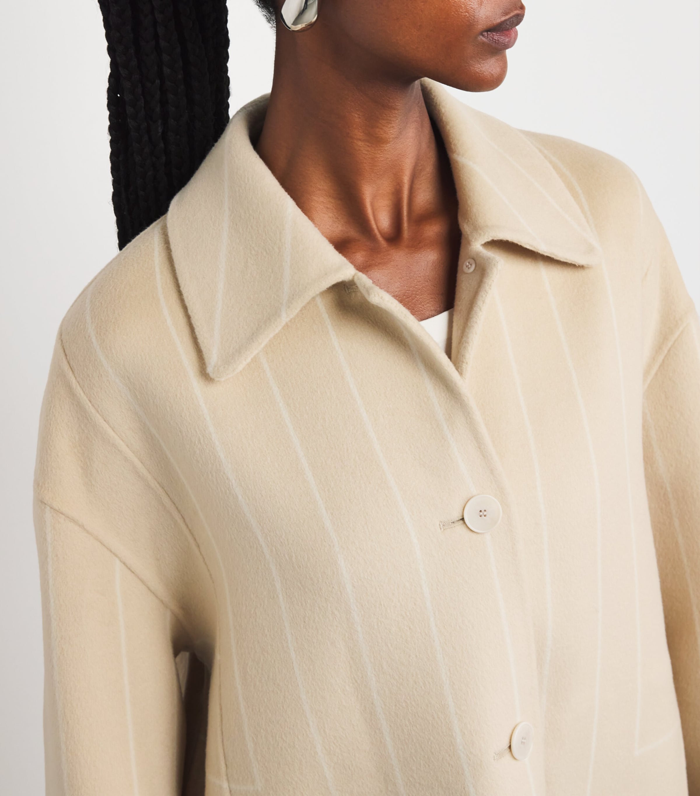 Wool-Silk Stripe Molitor Coat AFFOGATO/IVORY Image 6