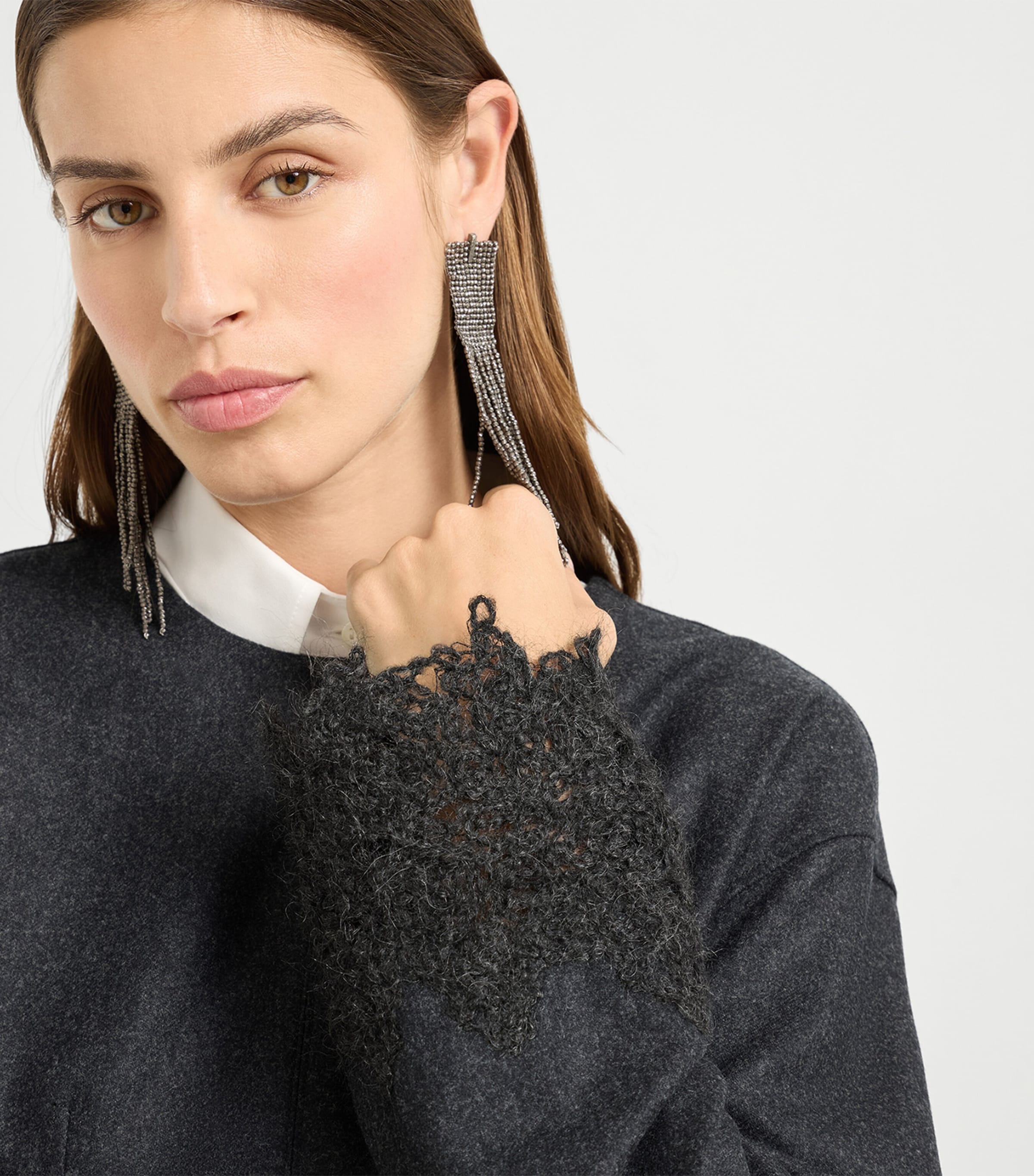 Lace-Detail Wool Mini Dress C006 Image 6