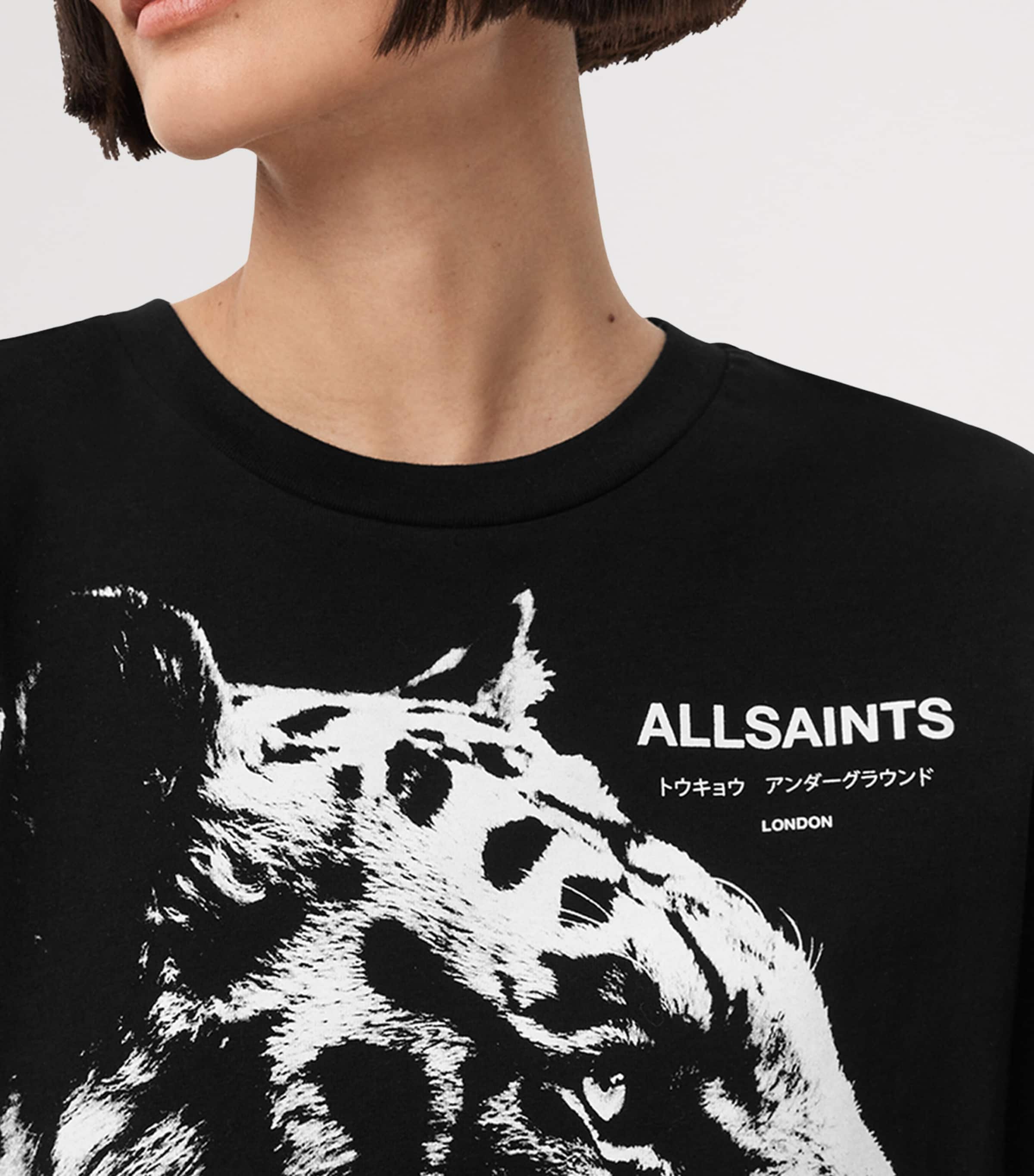 AllSaints Womens Organic Cotton Ivana Naiema T-Shirt Dress Black Image 6