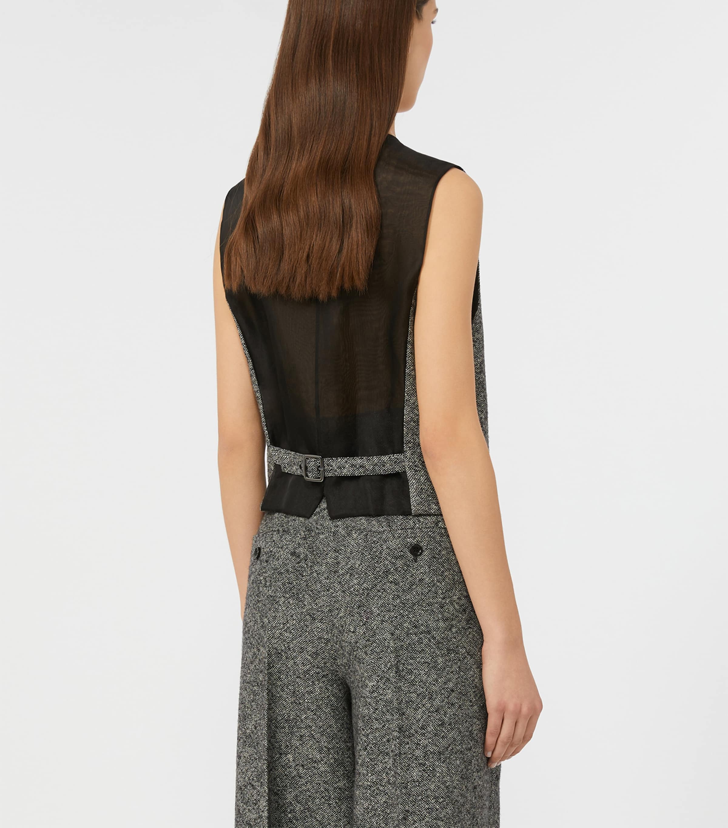 Wool-Silk Tweed Waistcoat WHITE BLACK Image 4