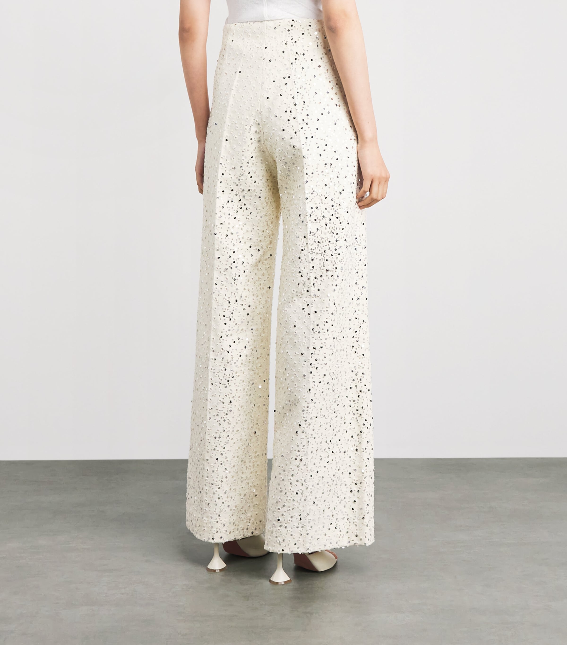 Sandro Paris Womens Cotton-Blend Sequin Straight Trousers Ecru Image 5