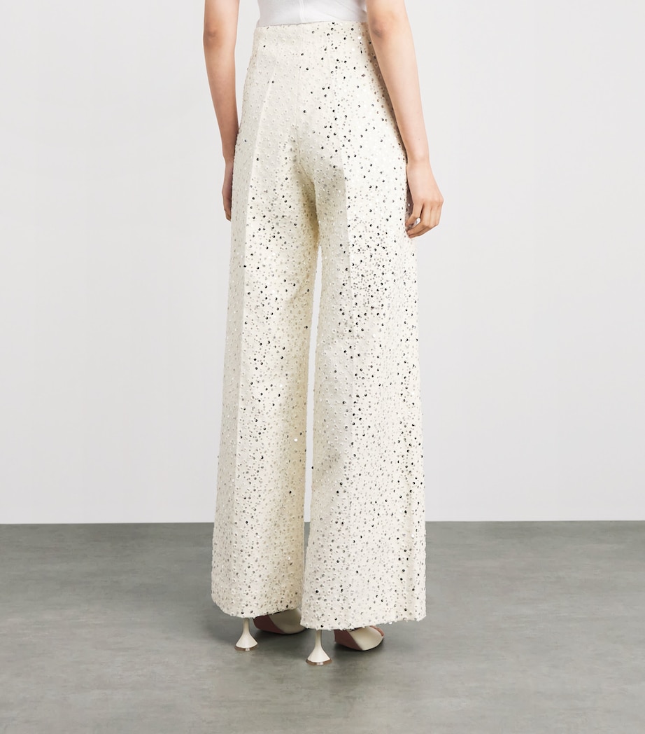 Sandro Paris Womens Cotton-Blend Sequin Straight Trousers Ecru Image 5