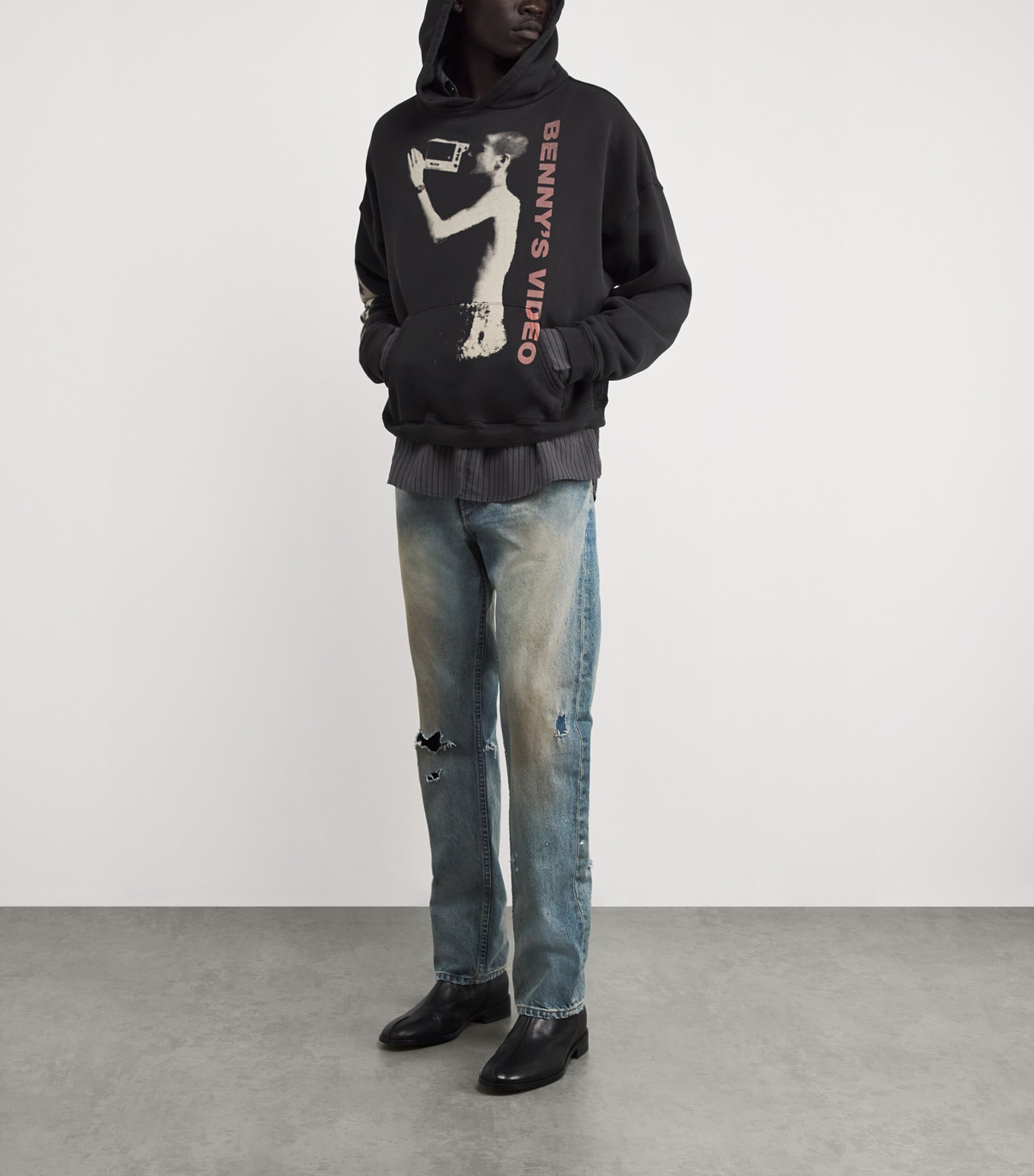 Enfants Riches Déprimés Mens Cotton Benny’s Video Hoodie Faded Black Image 2