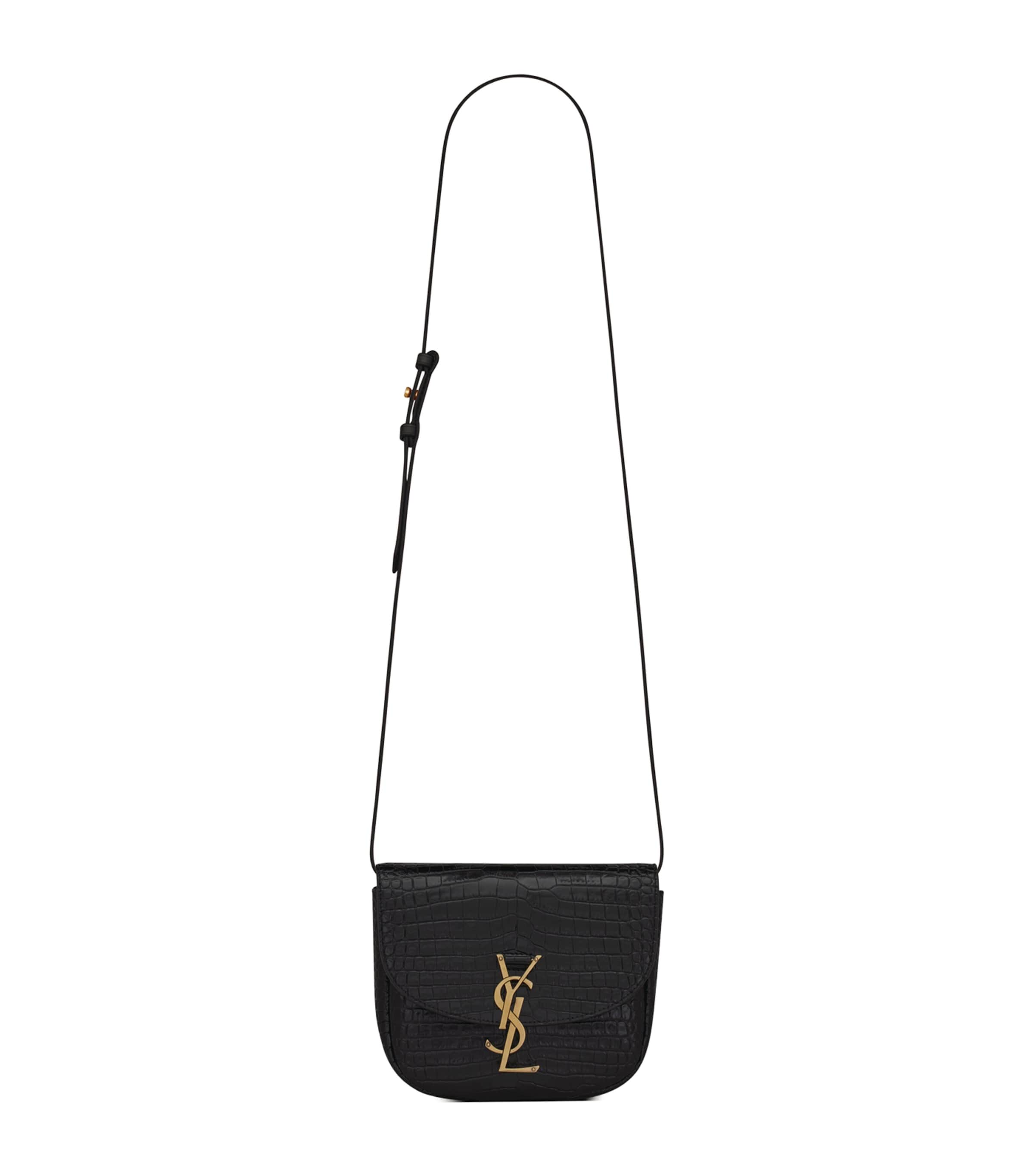Saint Laurent Small Kaia Croc-embossed Satchel In Black