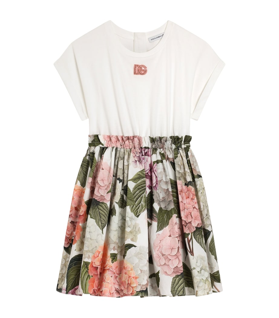 Dolce&Gabbana Kids Cotton Logo Floral Dress (8-12+ Years) Combined Colou Image 1