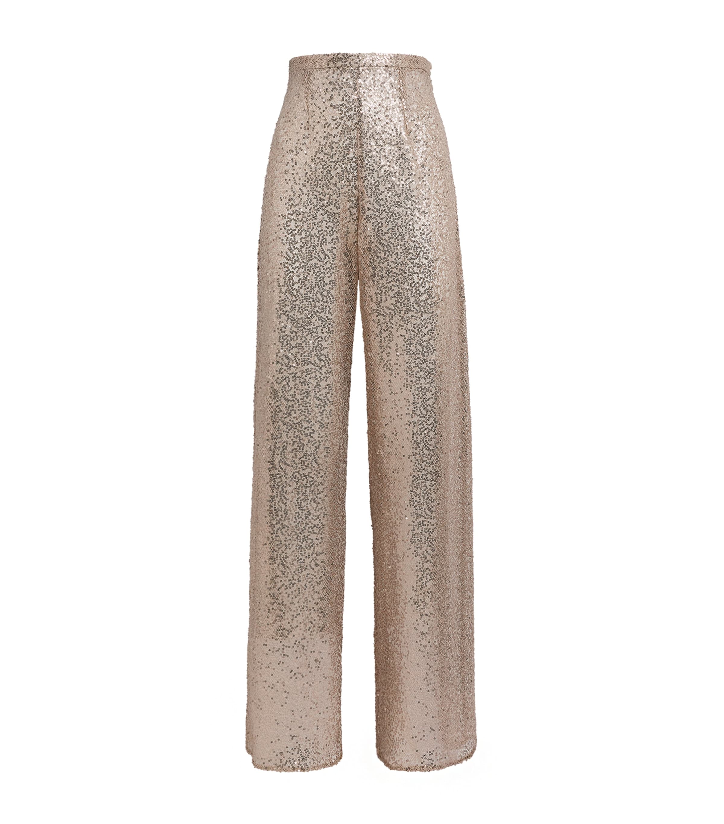 Taller Marmo Womens Sequin Marlene Disco Trousers White Sand Image 1