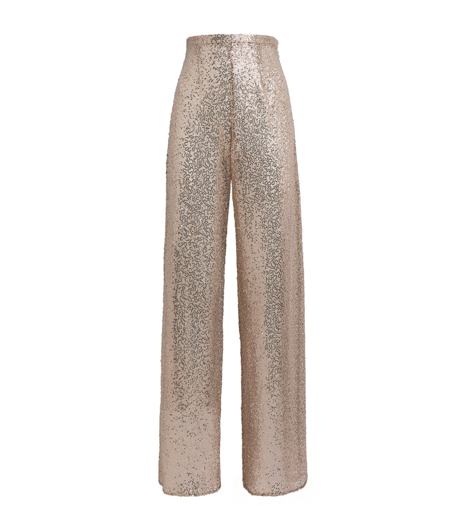Taller Marmo Womens Sequin Marlene Disco Trousers White Sand Image 1