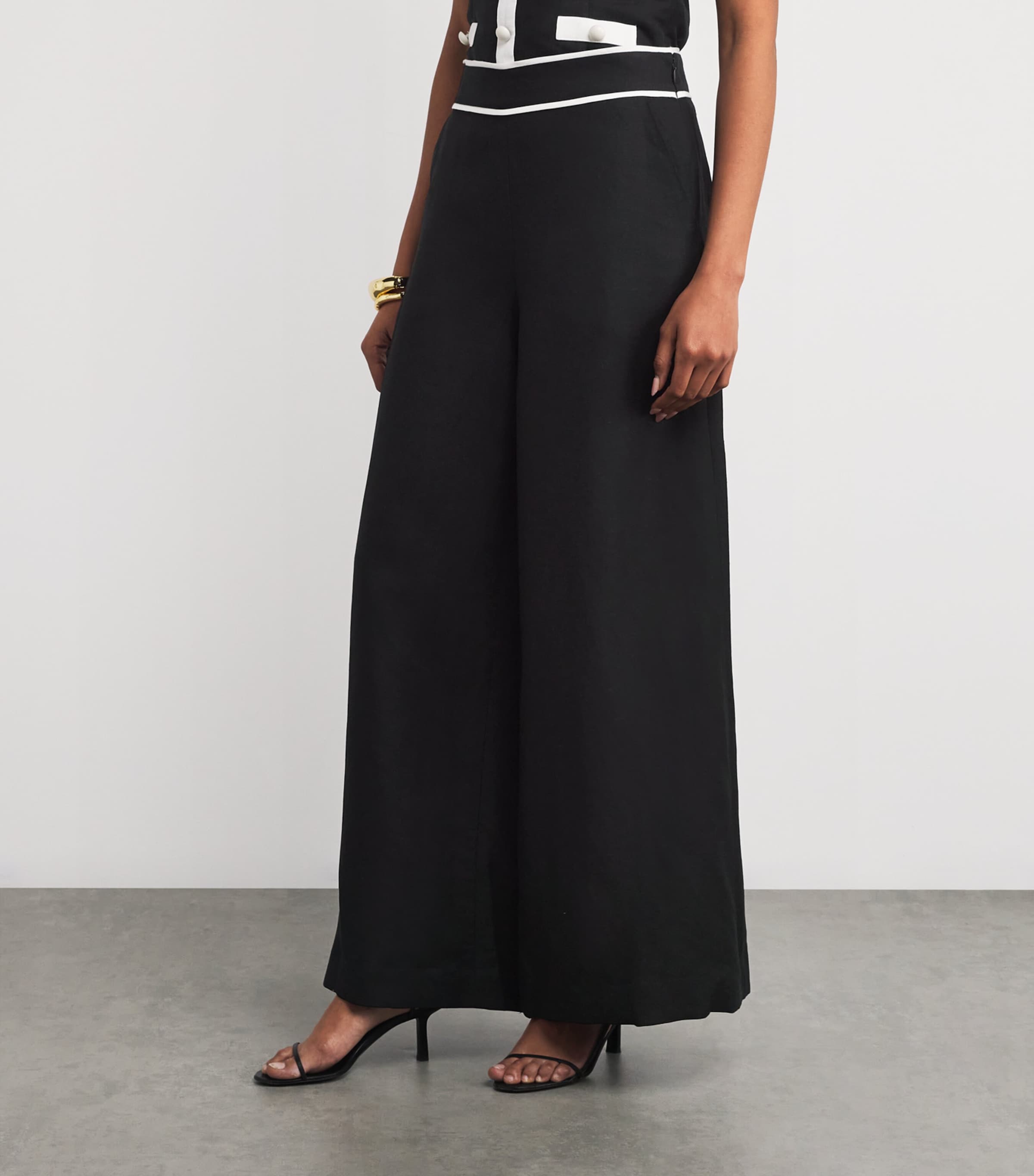 Linen-Blend Heidi Wide-Leg Trousers BLACK MULTI Image 3