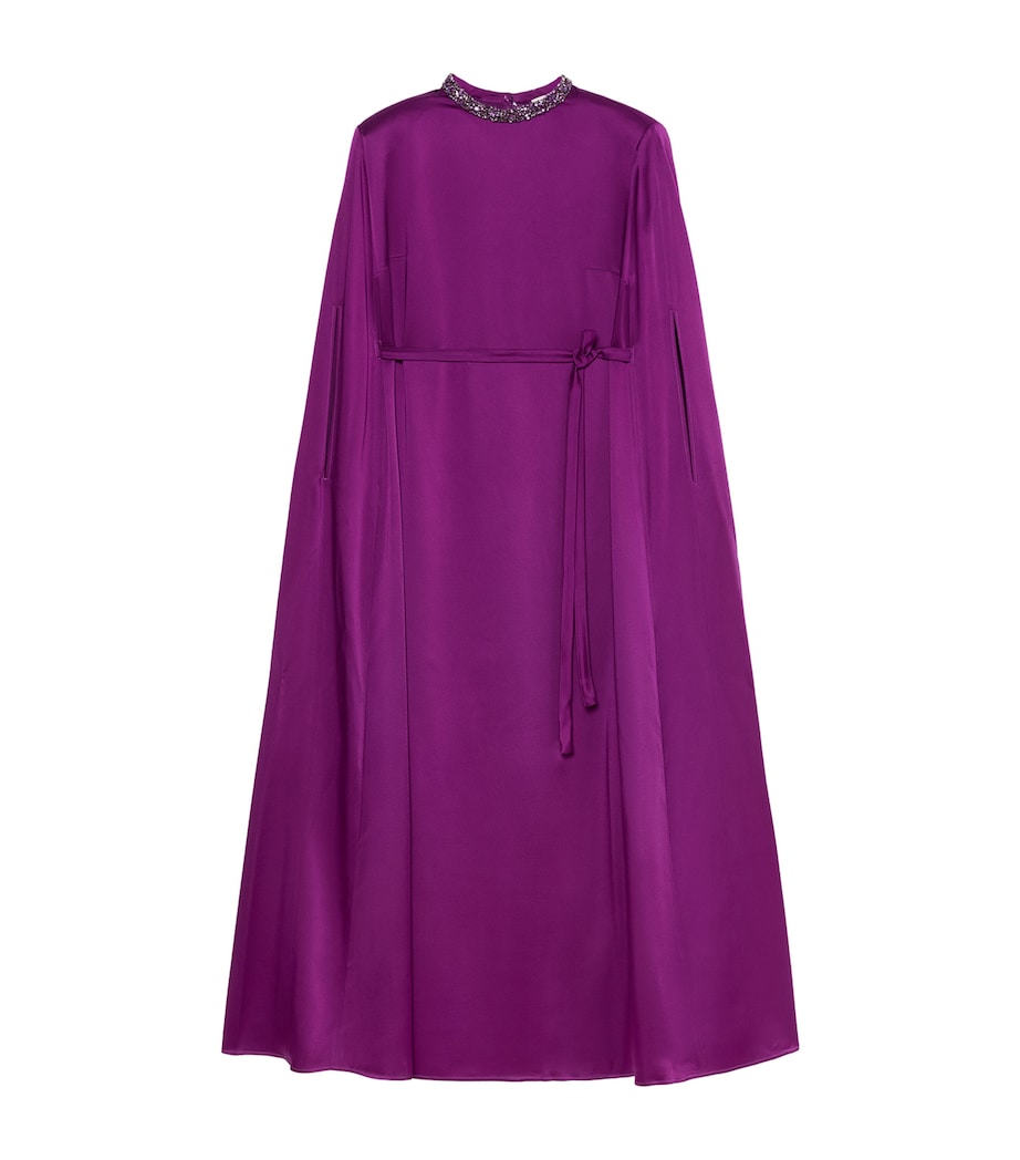 Marina Rinaldi Womens Satin Embellished Maxi Cape Dress Fuxia Viola Image 1