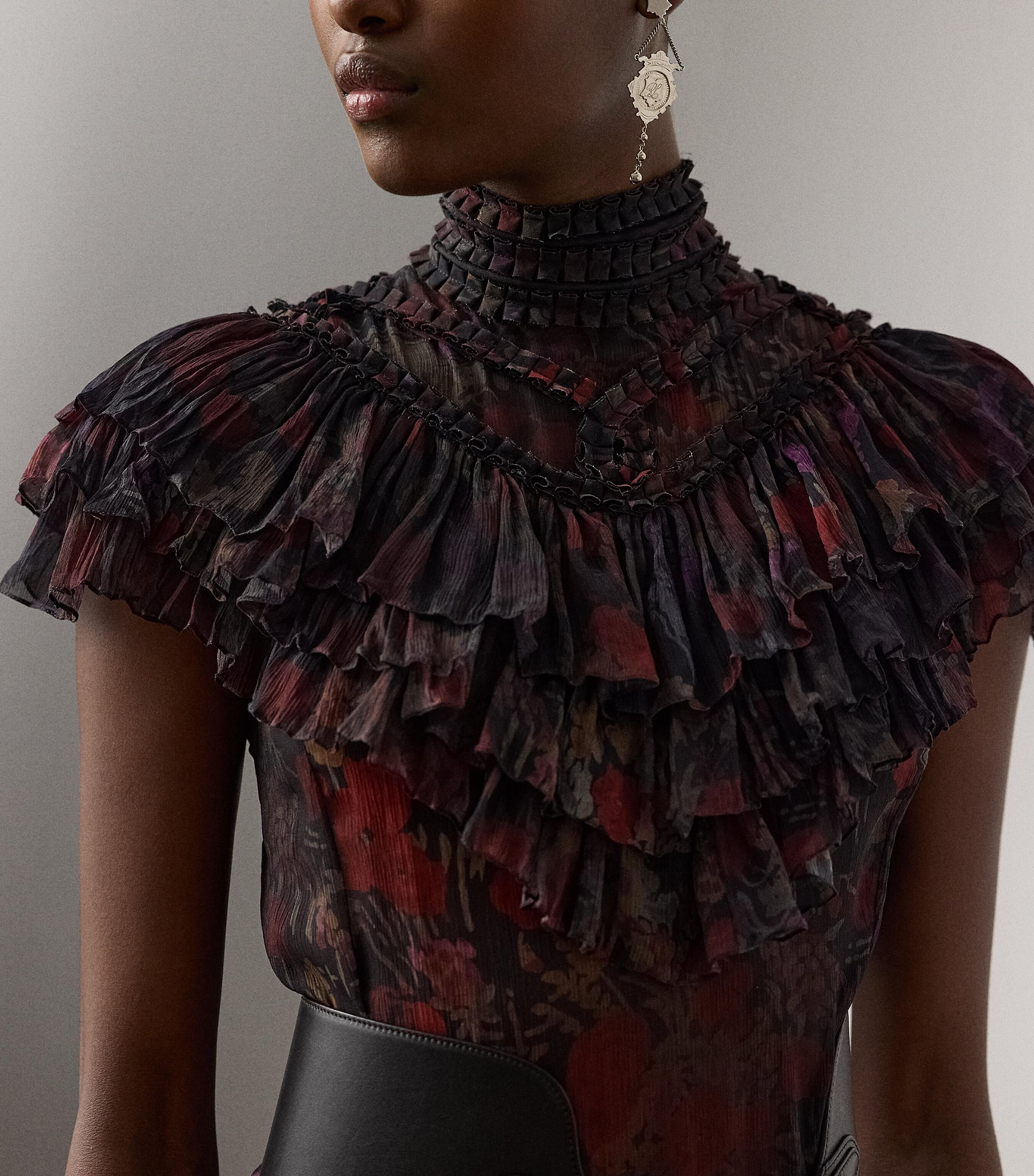 Silk Chiffon Cressida Gown BLACK/CRIMSON MULTI Image 4