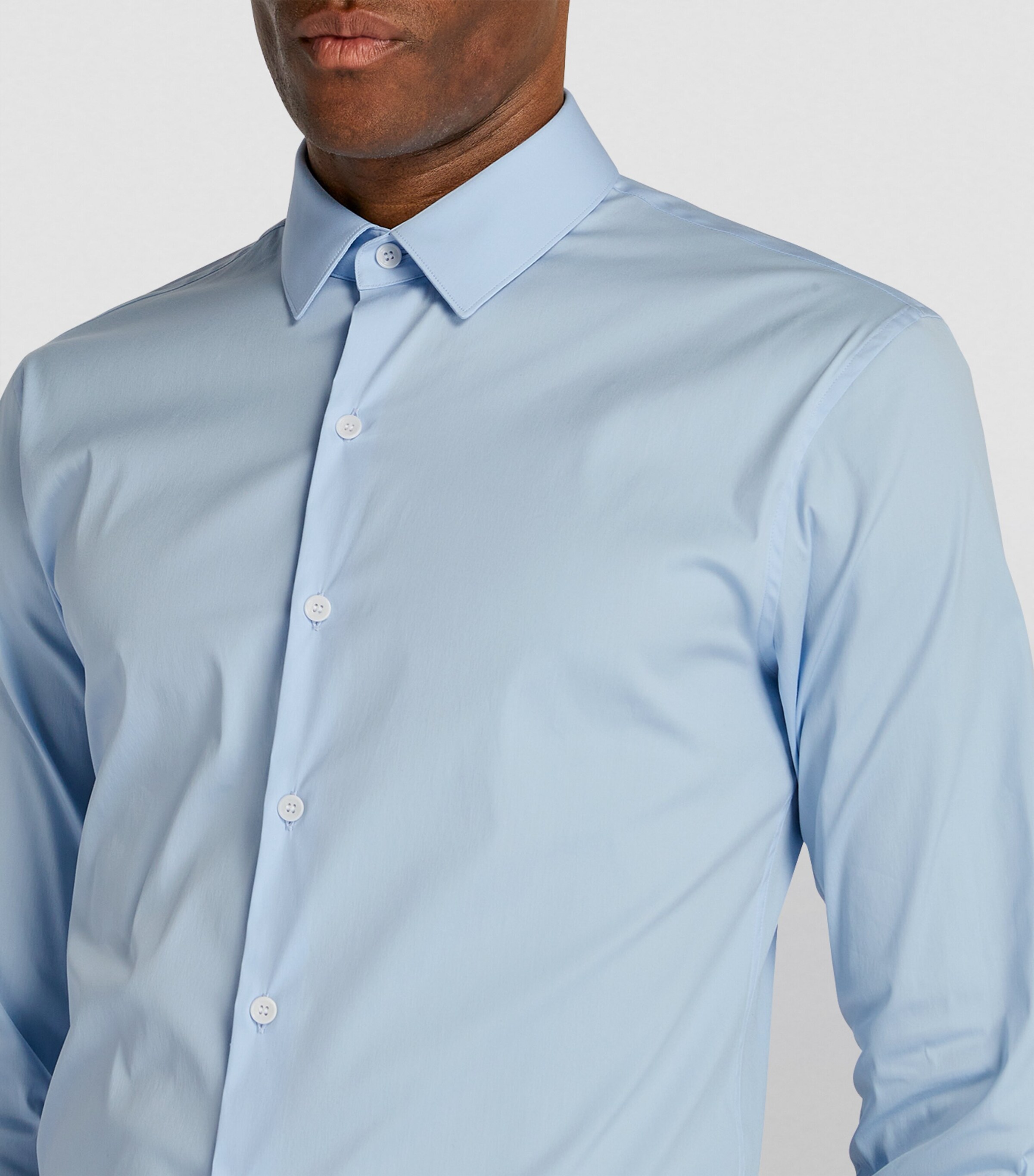 Cotton-Blend Point-Collar Shirt SKY BLUE Image 6
