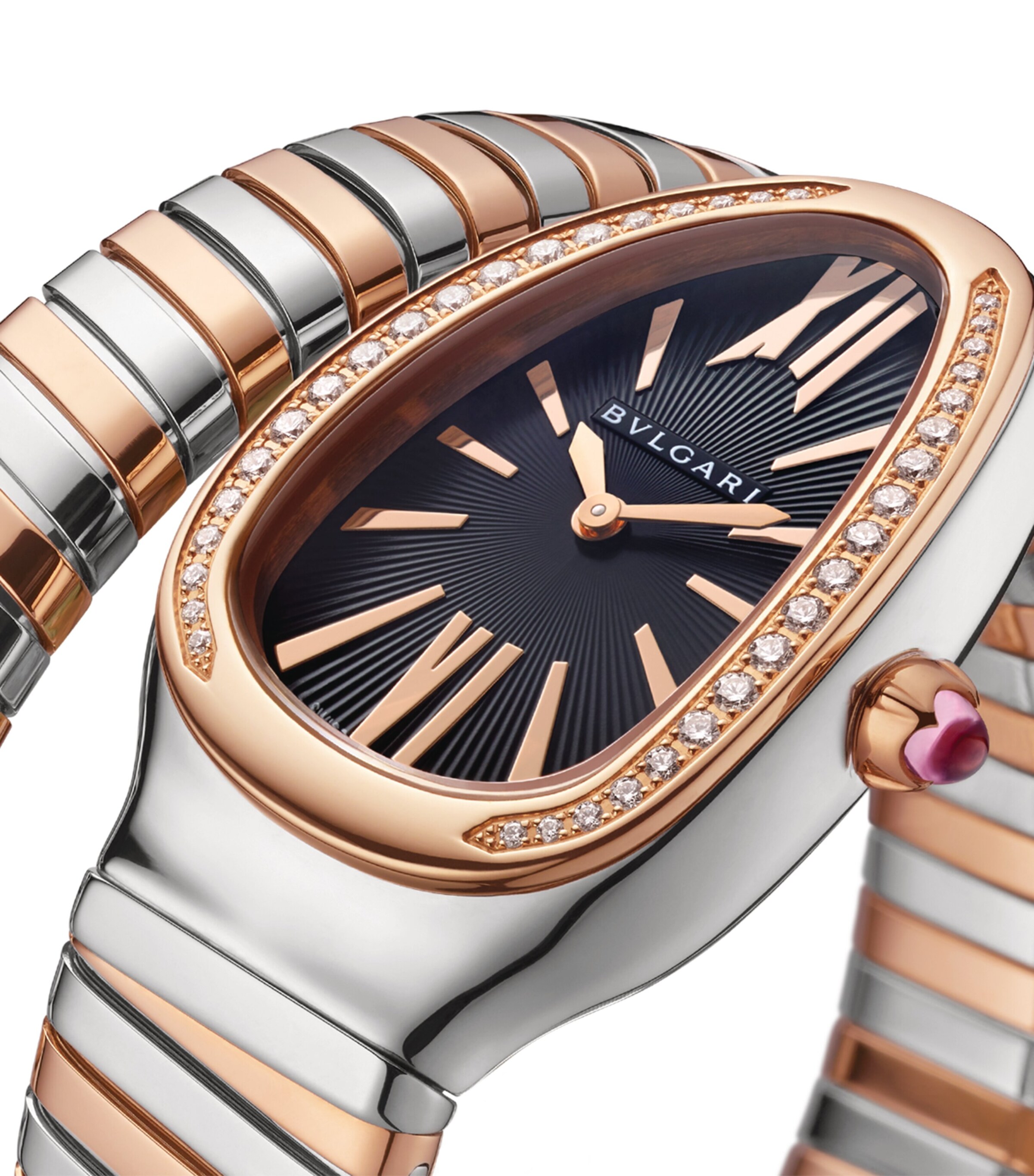 Bvlgari Stainless Steel, Rose Gold and Diamond Serpenti Tubogas Watch 35mm Black Image 2