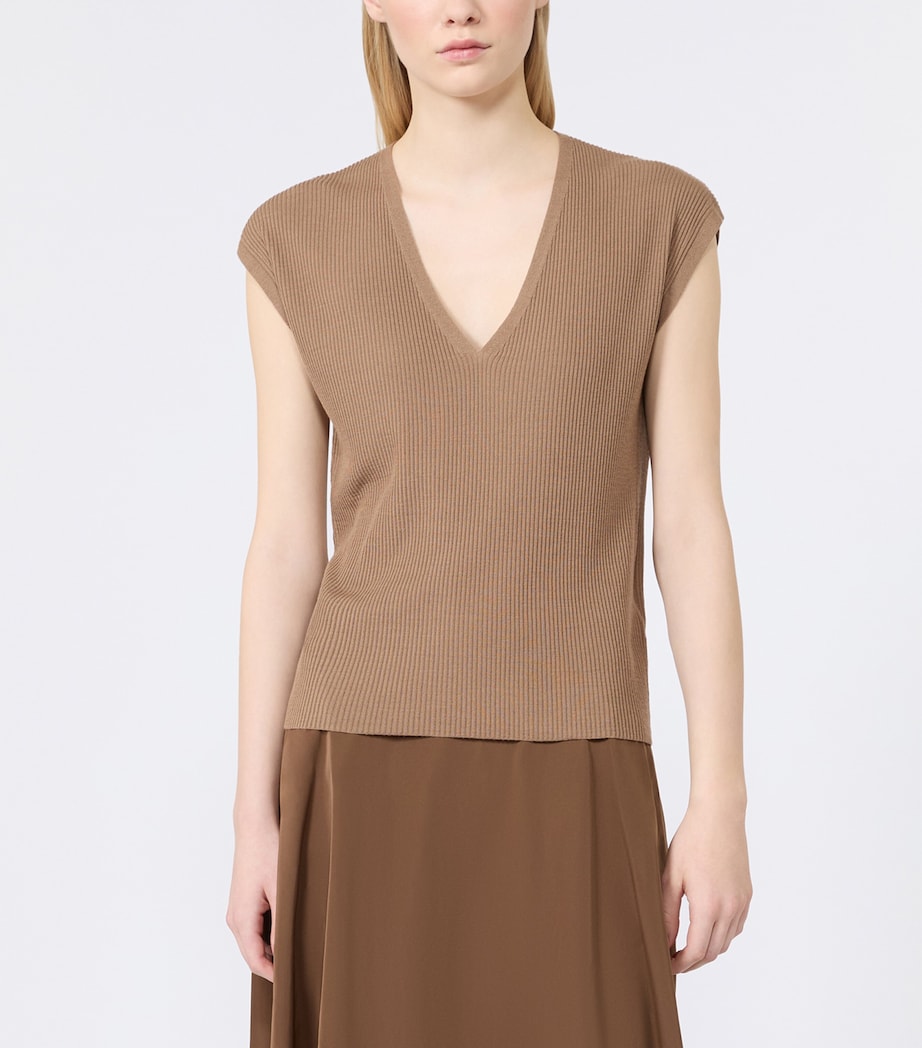 Max Mara Womens Virgin Wool Ribbed Top Camel Image 3