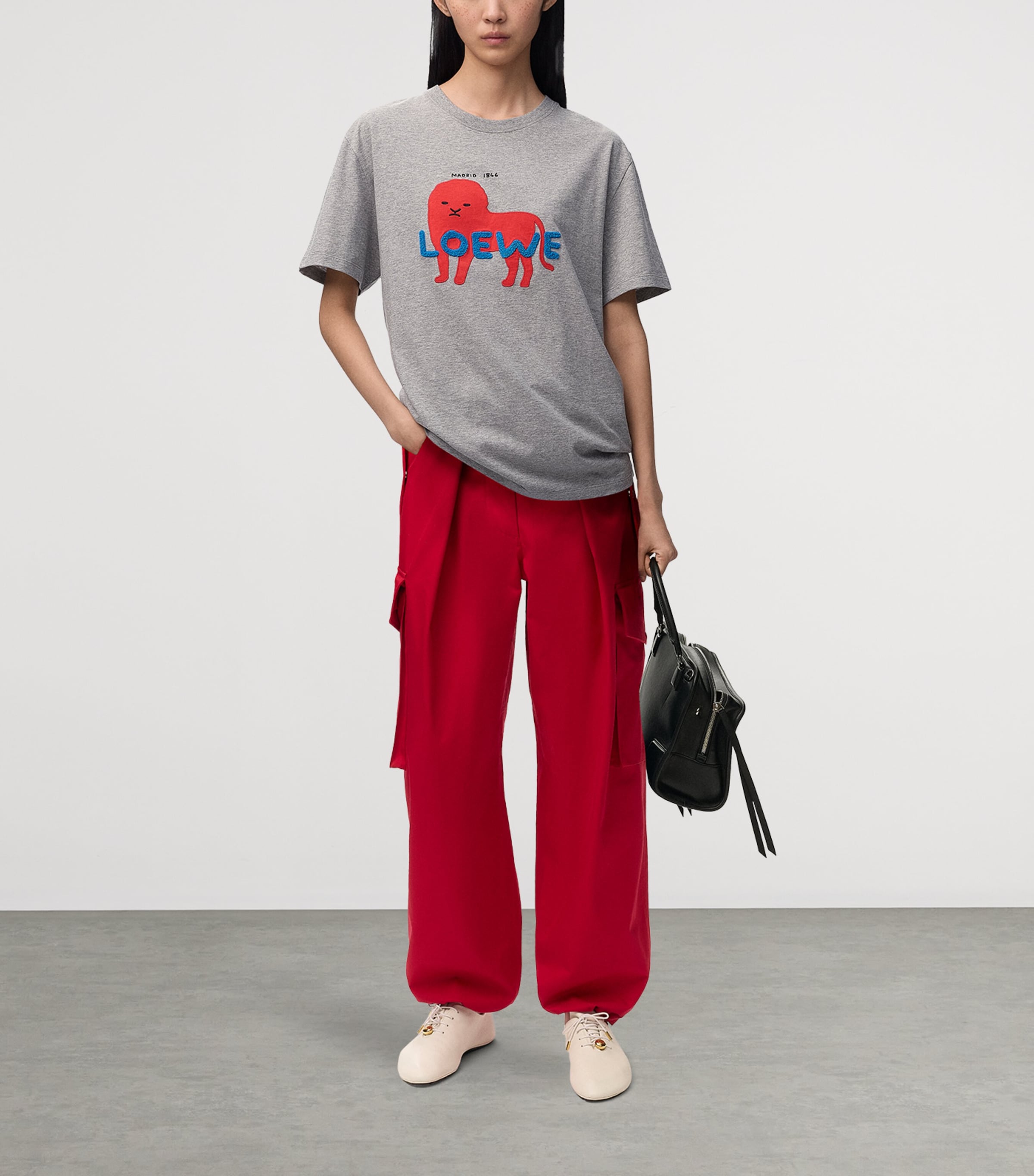 LOEWE Mens Cotton Relaxed Lion T-Shirt Grey Melange Image 6