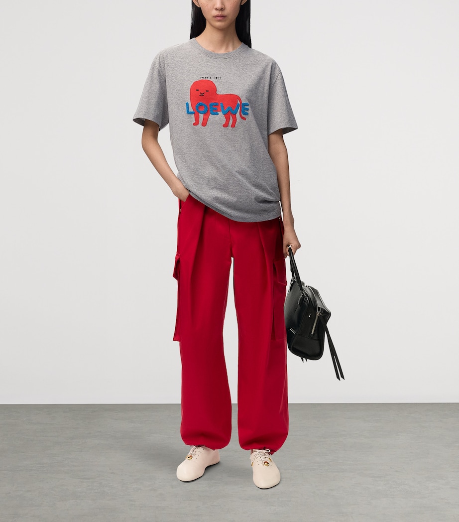 LOEWE Mens Cotton Relaxed Lion T-Shirt Grey Melange Image 6