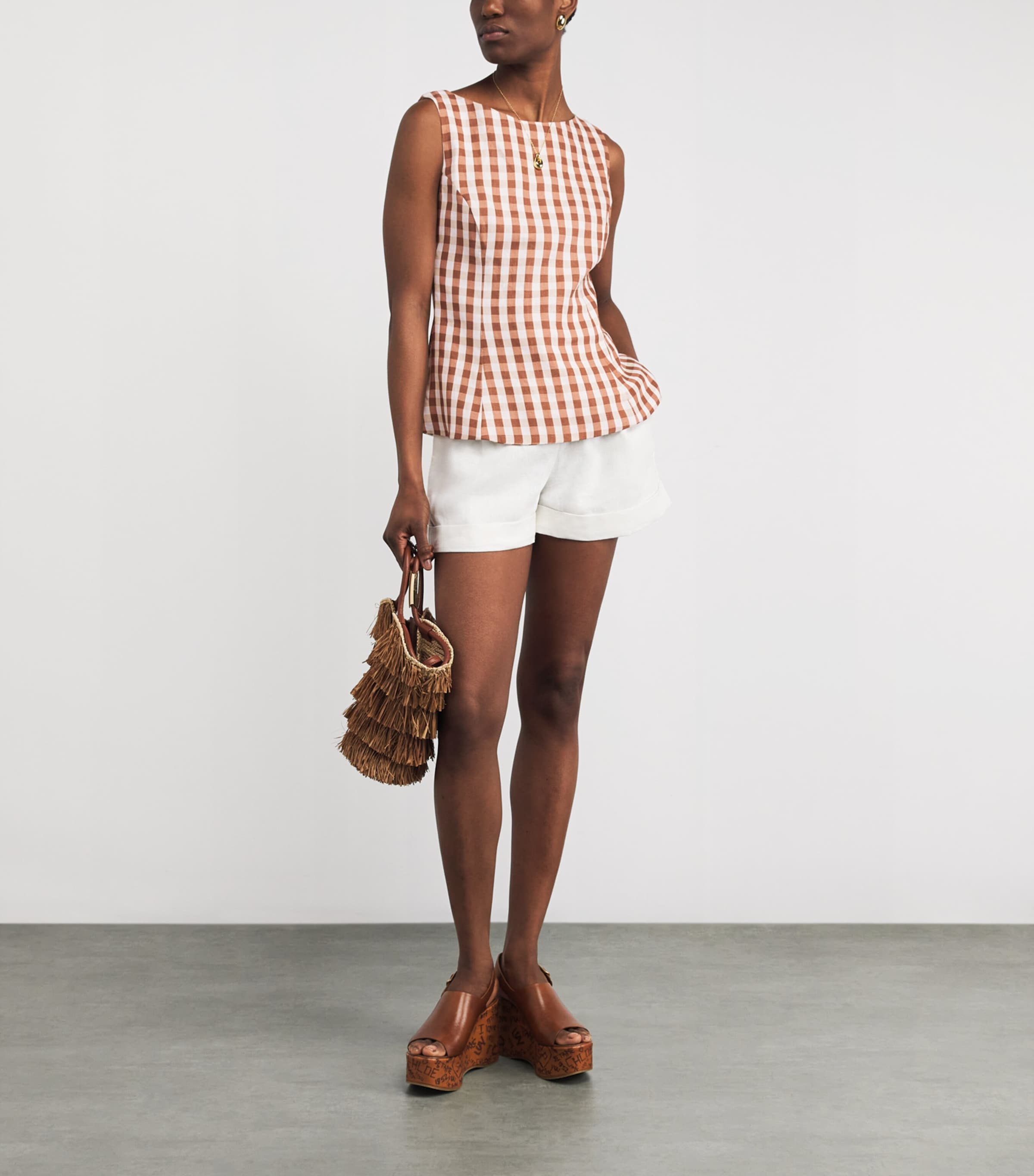 Faithfull the Brand Womens Linen Gingham Ana Top Gingham Cedar Image 2