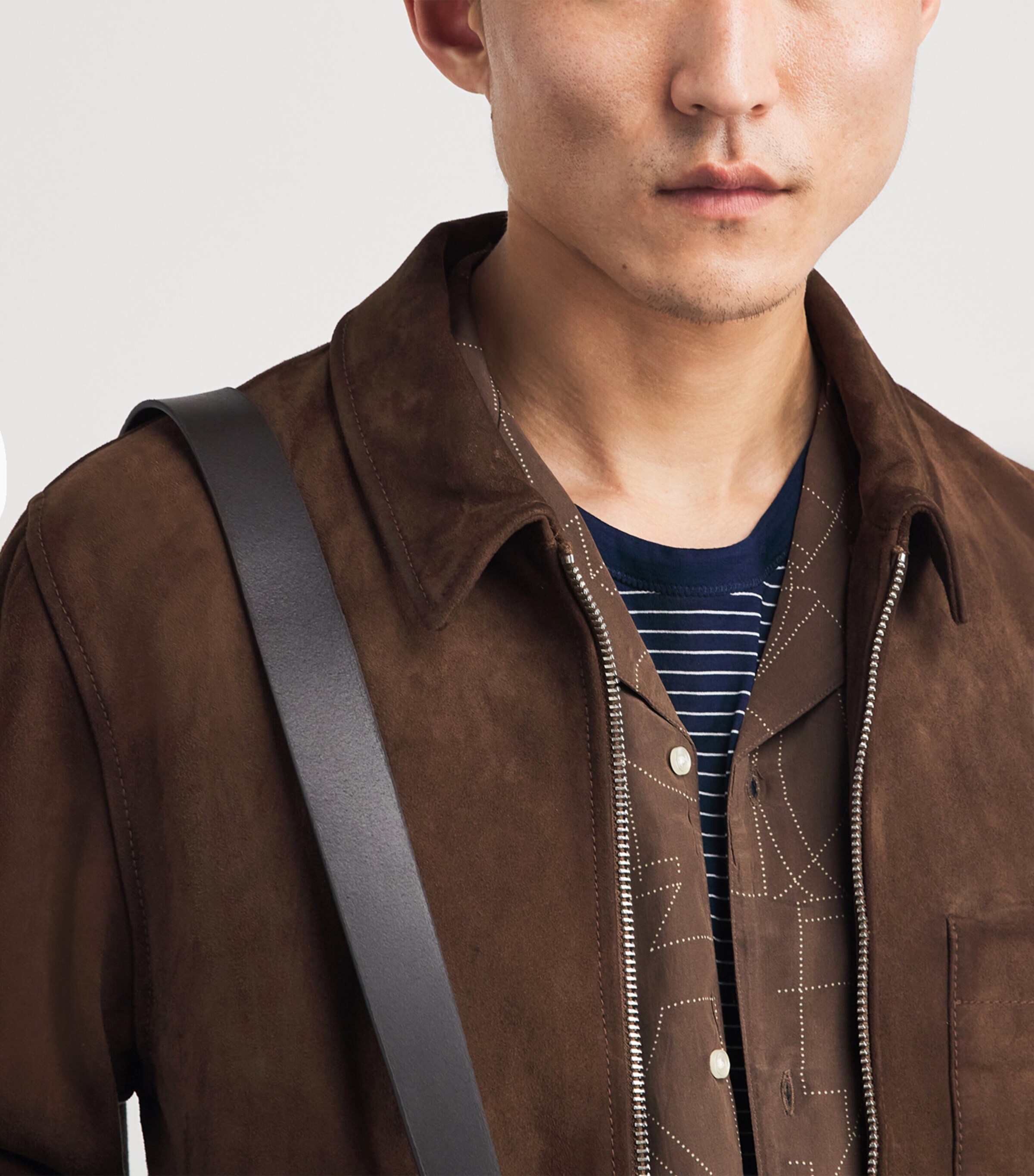 Officine Generale Mens Suede Zip-Up Overshirt Light Chocolate Image 3