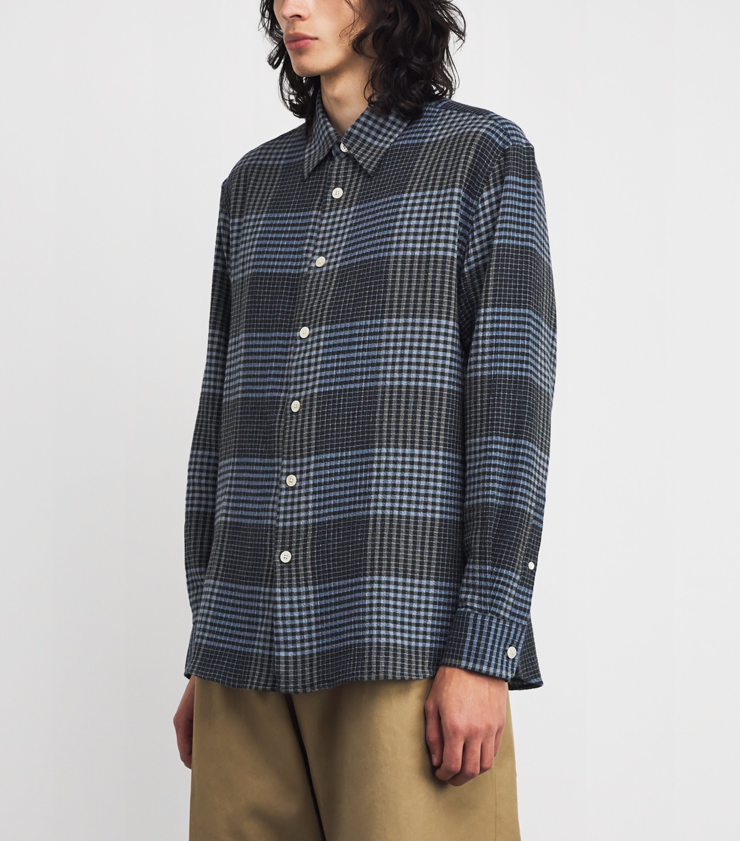 Sunflower Mens Cotton-Cashmere-Blend Check Shirt Blue Image 3