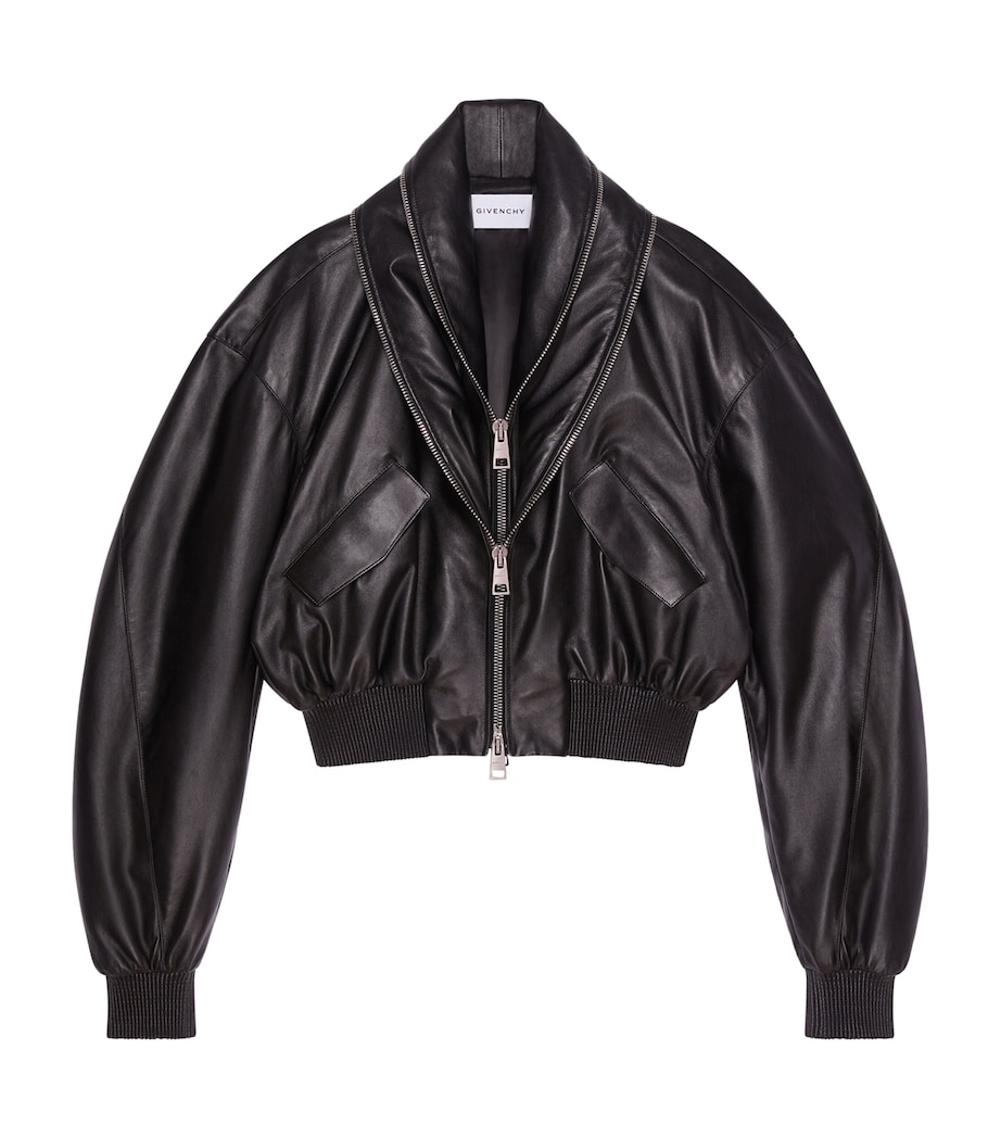 Leather Shawl-Collar Bomber Jacket BLACK Image 1