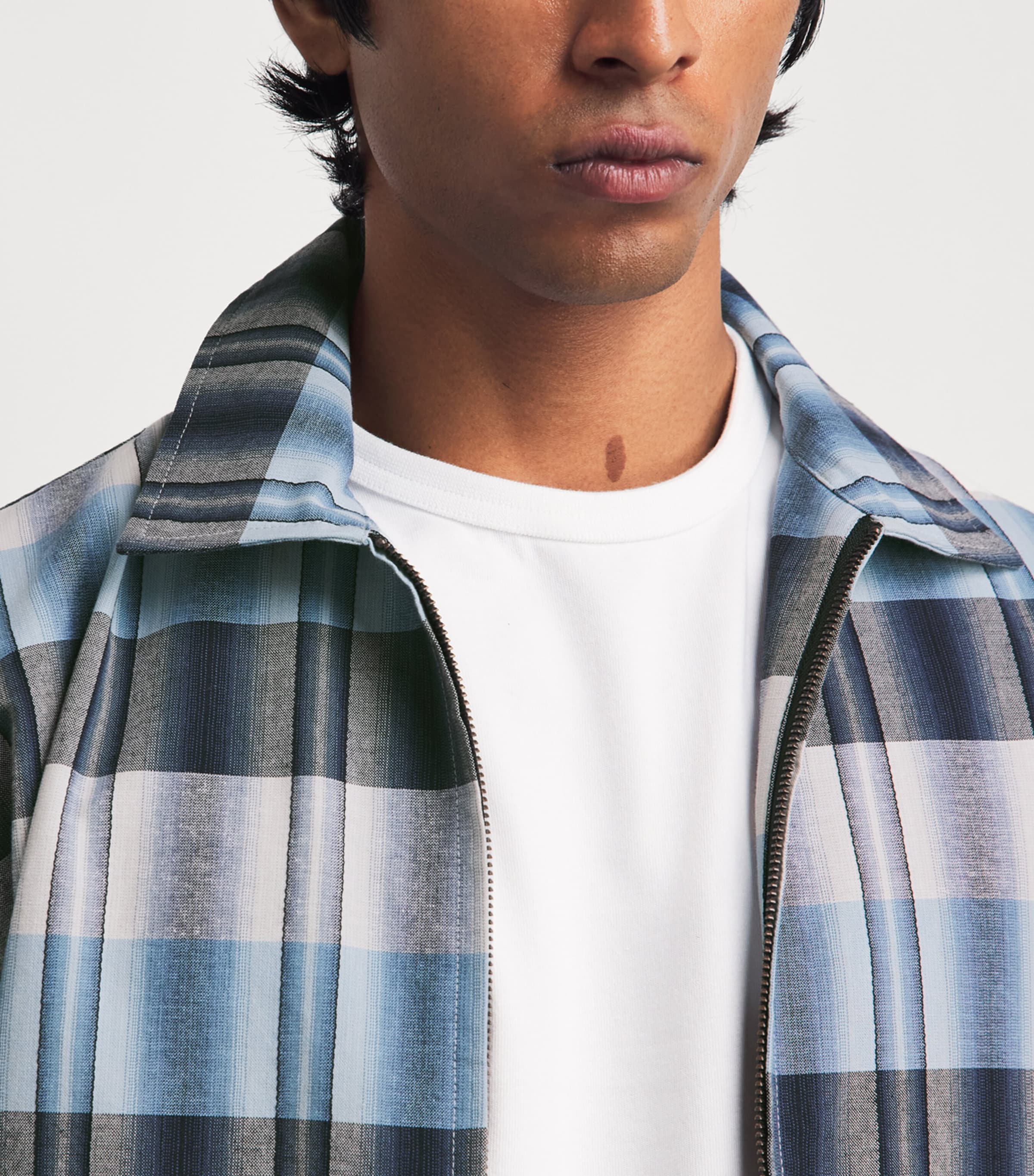 JW Anderson Mens Cotton Check Bomber Jacket Navy/blue Image 3