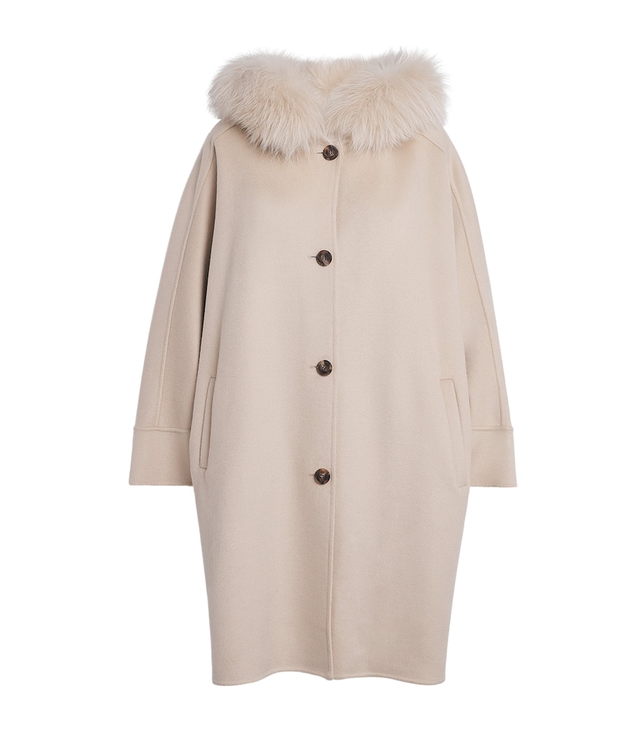Fox Fur-Trim Hooded Coat A2122 Image 1