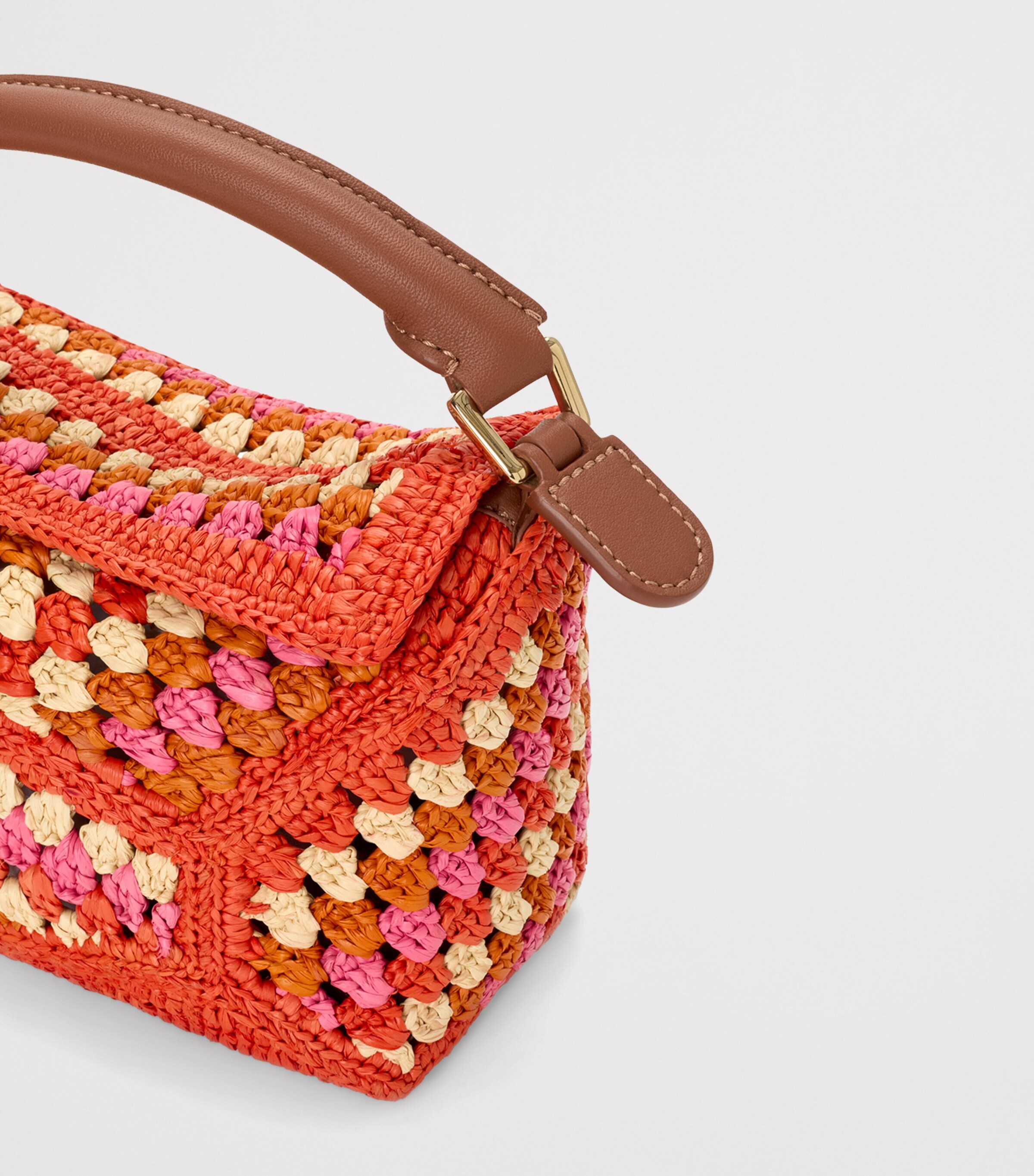 LOEWE x Paula's Ibiza Mini Crochet Puzzle Edge Top Handle Bag Bright Orange/pink Image 7