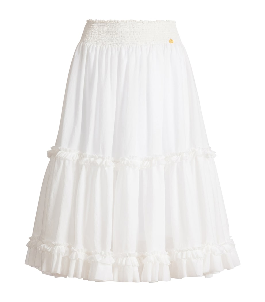 Balmain Womens Poplin Gathered Flared Skirt Blanc Image 1