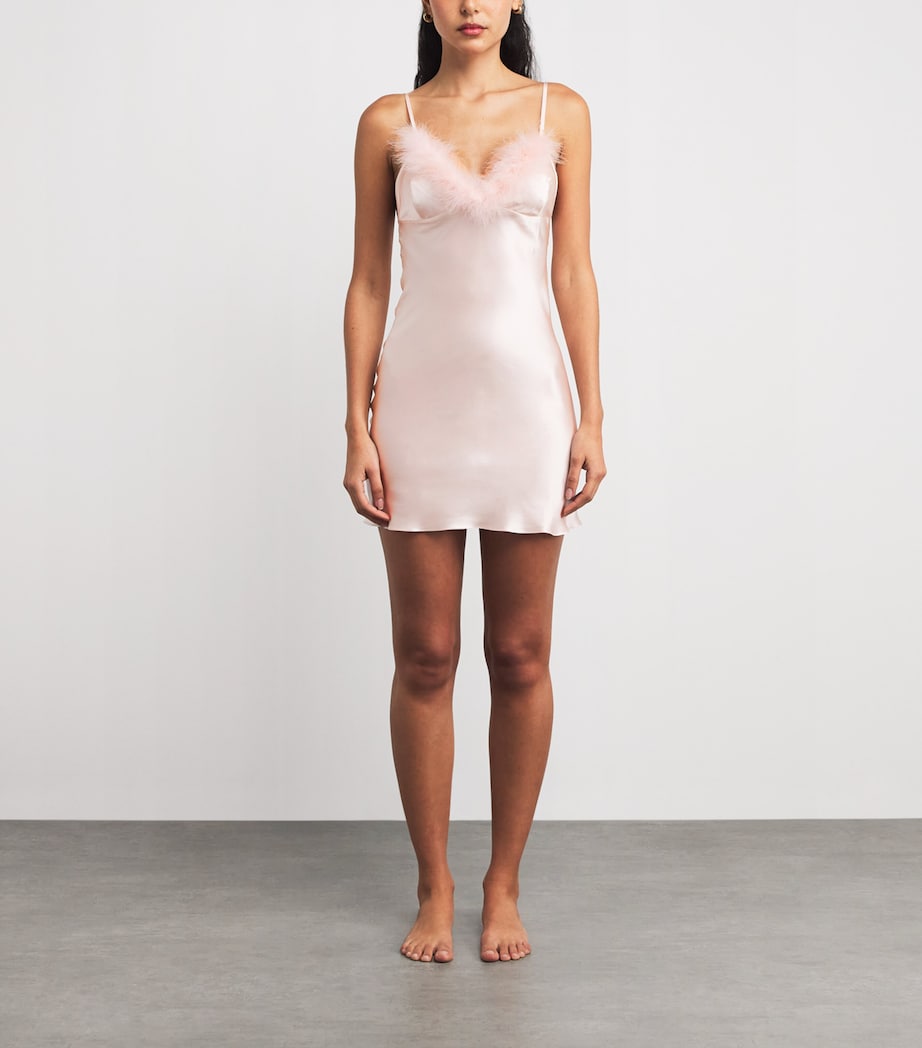 Silk Feather-Trim Taylor Slip Dress PERFUME PINK Image 3
