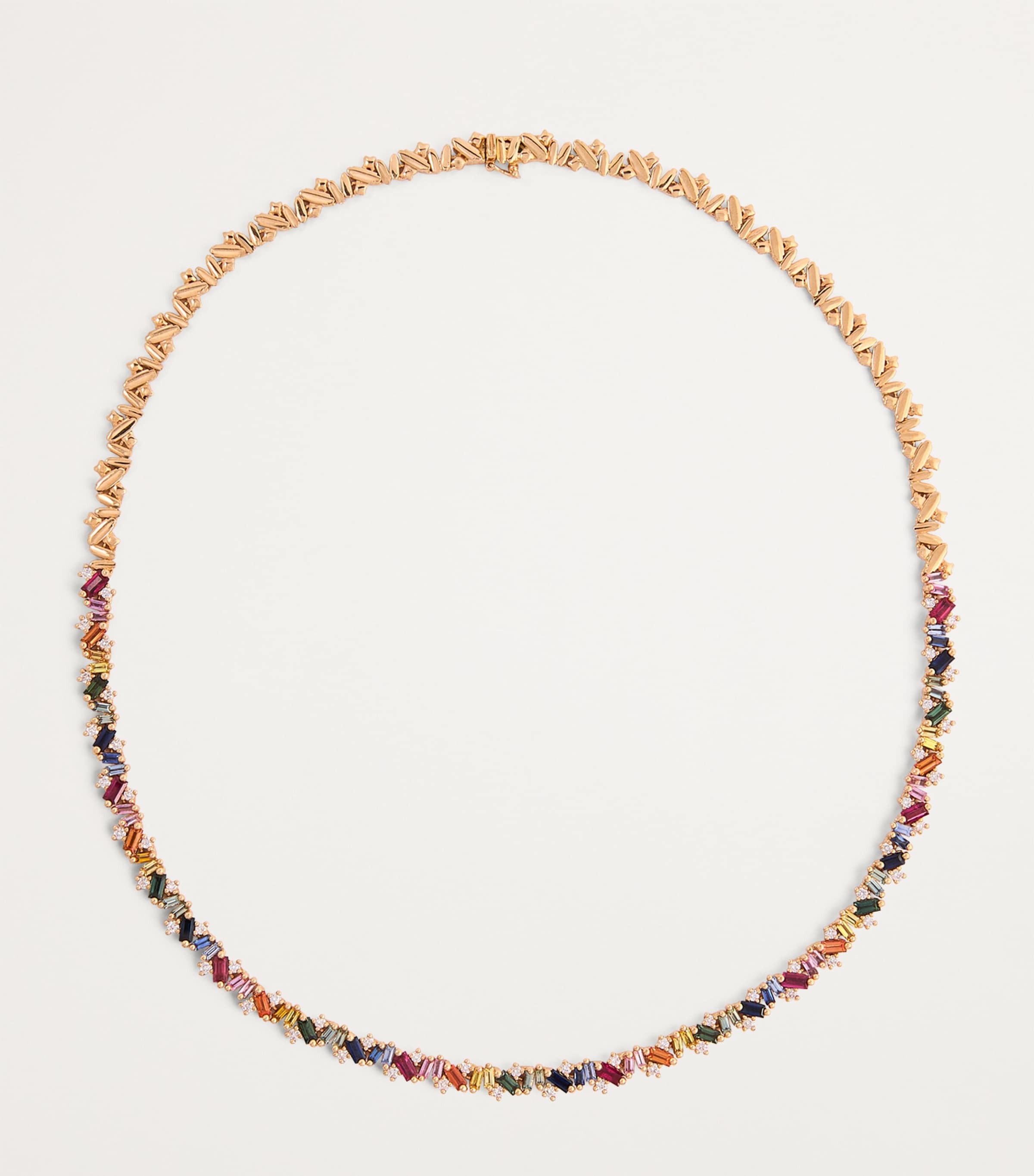 Rose Gold, Rainbow Sapphire and Diamond Frenzy Tennis Necklace 18K RG/RS Image 3