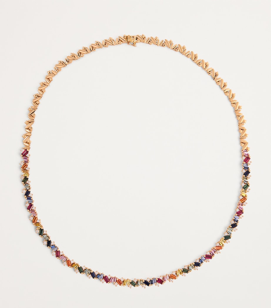 Rose Gold, Rainbow Sapphire and Diamond Frenzy Tennis Necklace 18K RG/RS Image 3